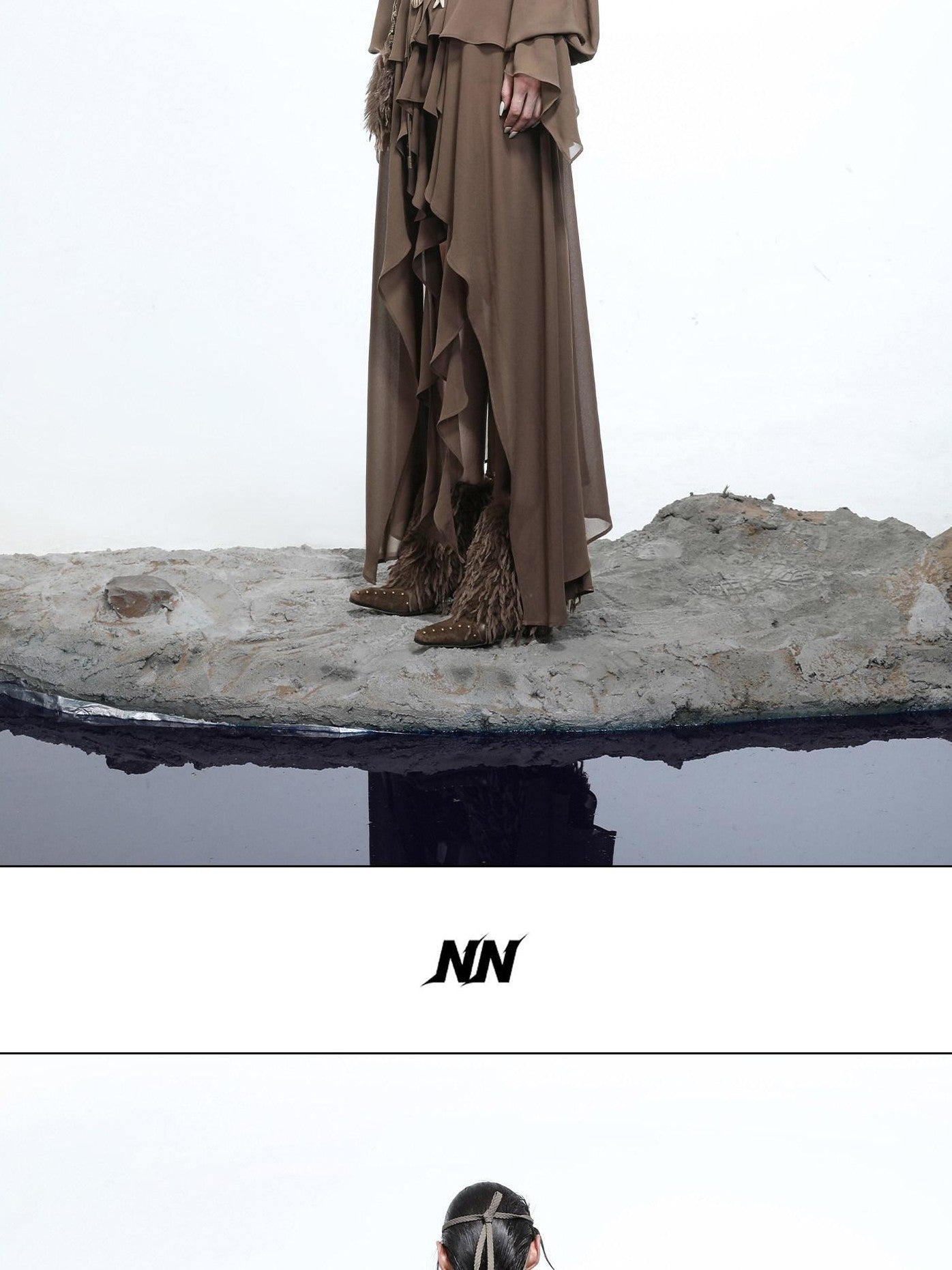 NORTH NODE Bloom Pleats Irregular Ruffle Shirt Collar Women&