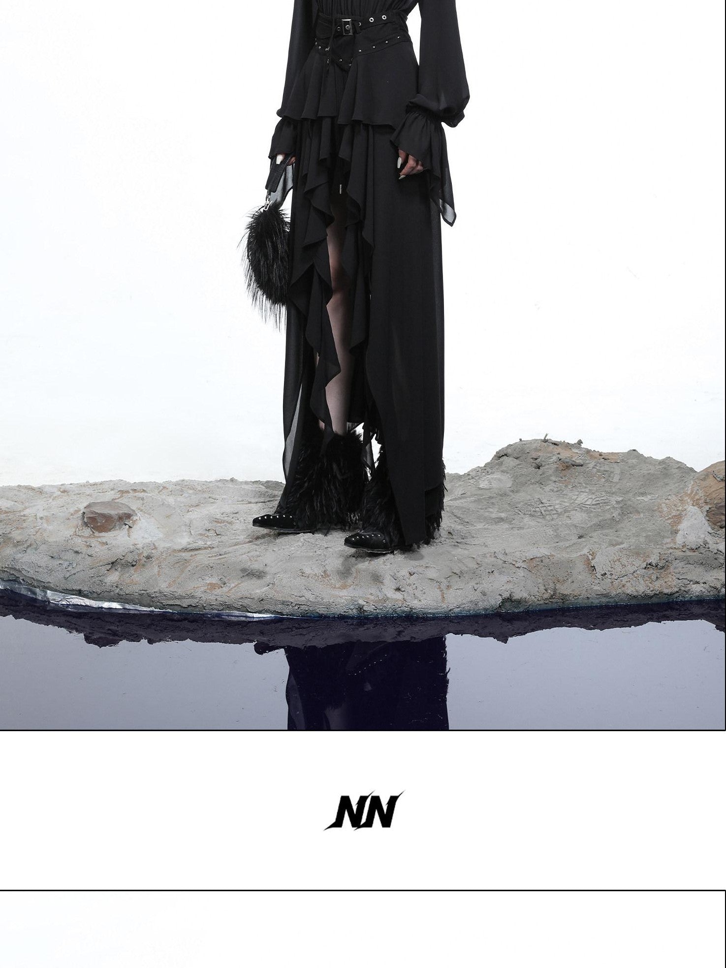 NORTH NODE Bloom Pleats Irregular Ruffle Shirt Collar Women&