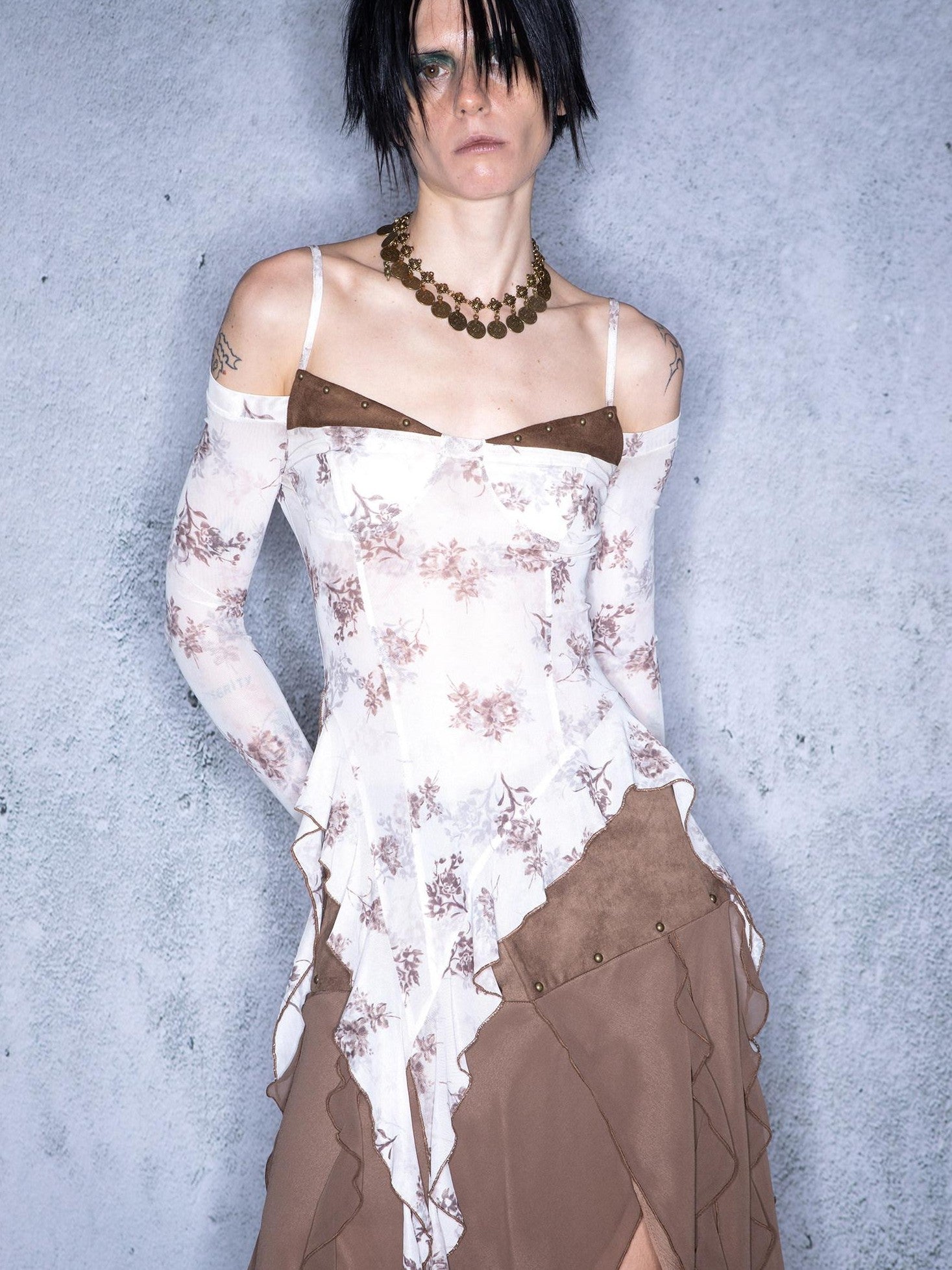 NORTH NODE Blooming Shape Irregular Ruffle Splice Women&