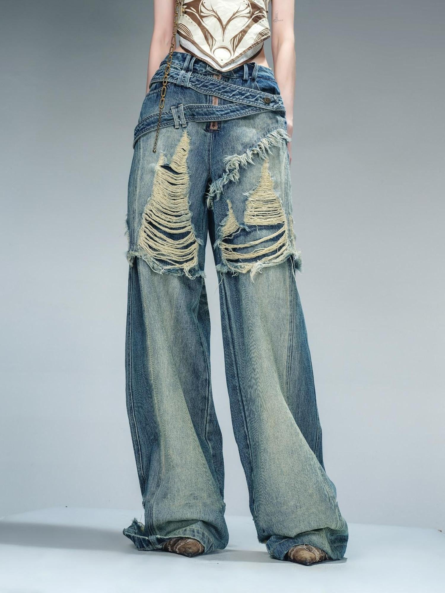 NORTH NODE Blue Brushed Distressed Relaxed Natural Waist Women&