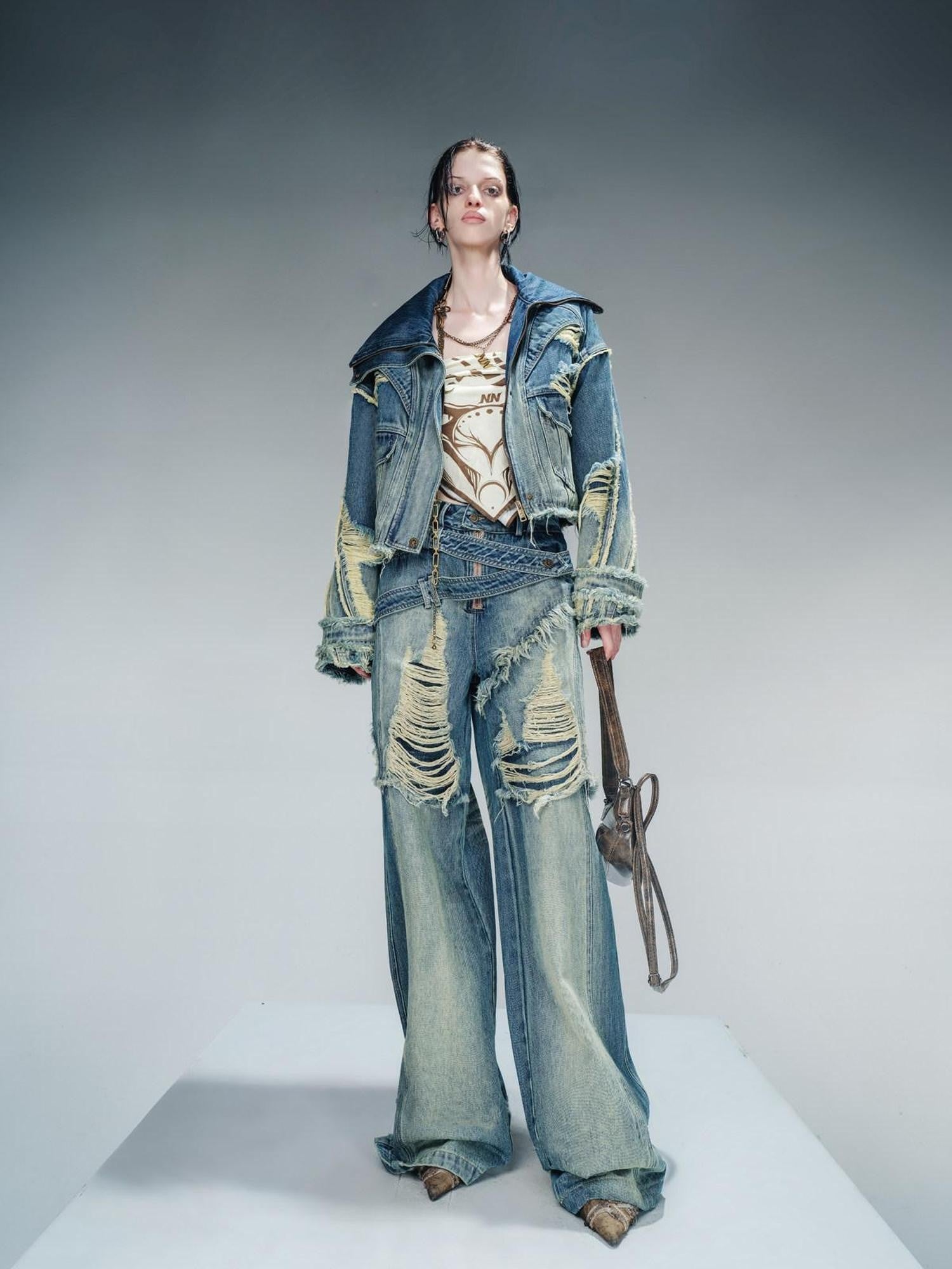 NORTH NODE Blue Brushed Distressed Relaxed Natural Waist Women&