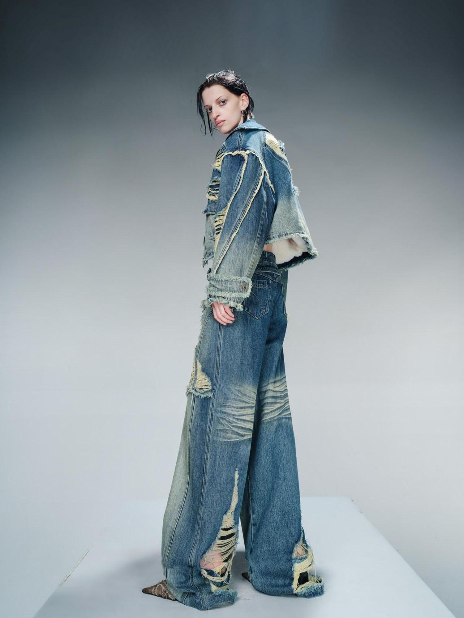 NORTH NODE Blue Brushed Distressed Relaxed Natural Waist Women&