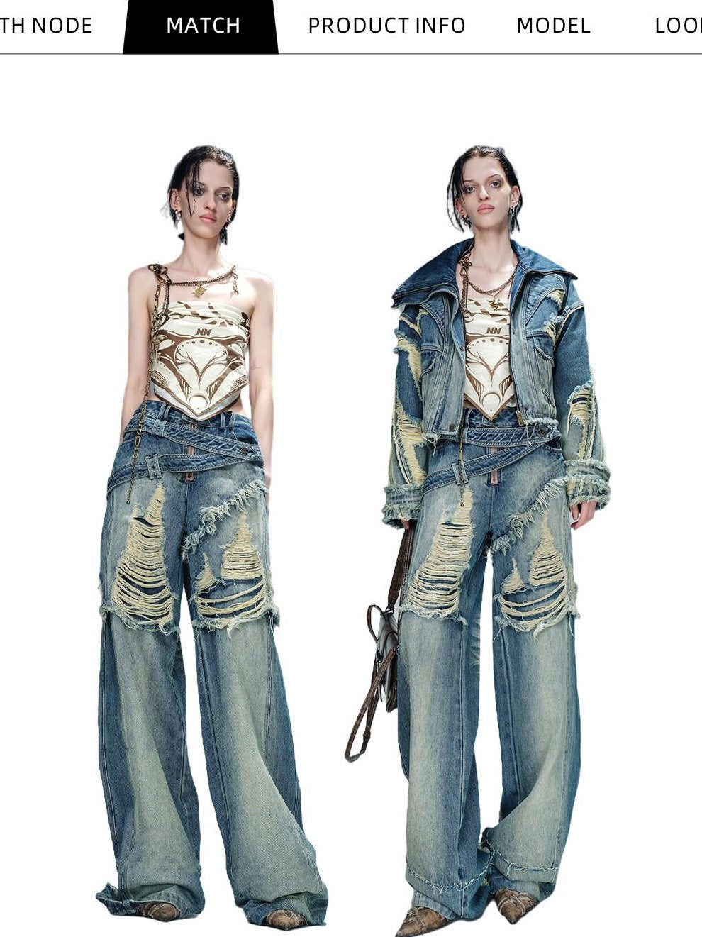 NORTH NODE Blue Brushed Distressed Relaxed Natural Waist Women&