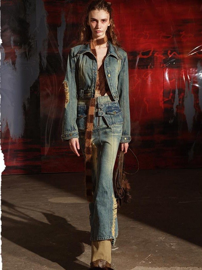 NORTH NODE Blue Denim Jacket And Skirt Women&