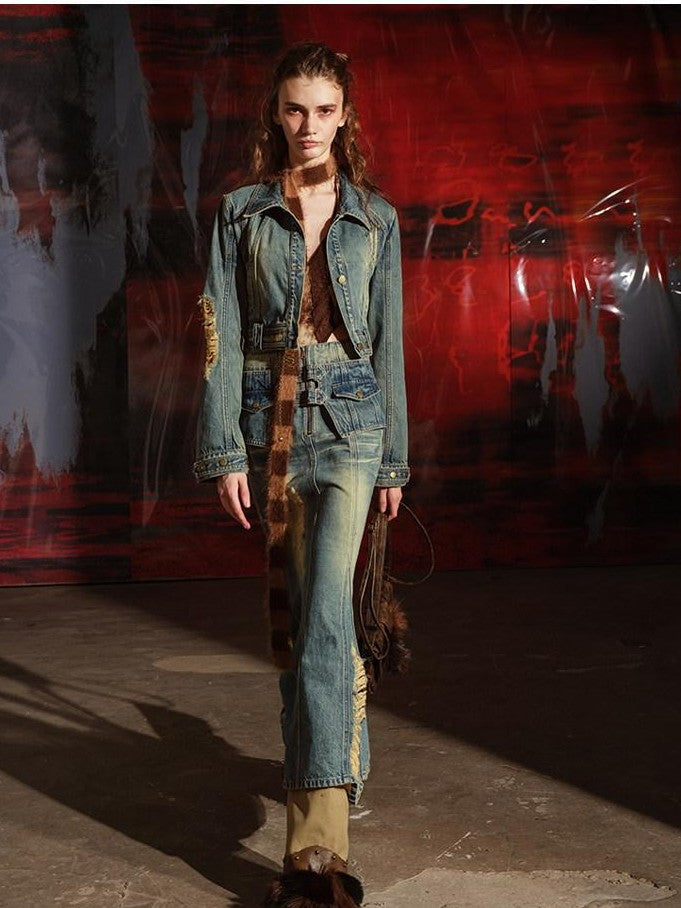 NORTH NODE Blue Denim Jacket And Skirt Women&