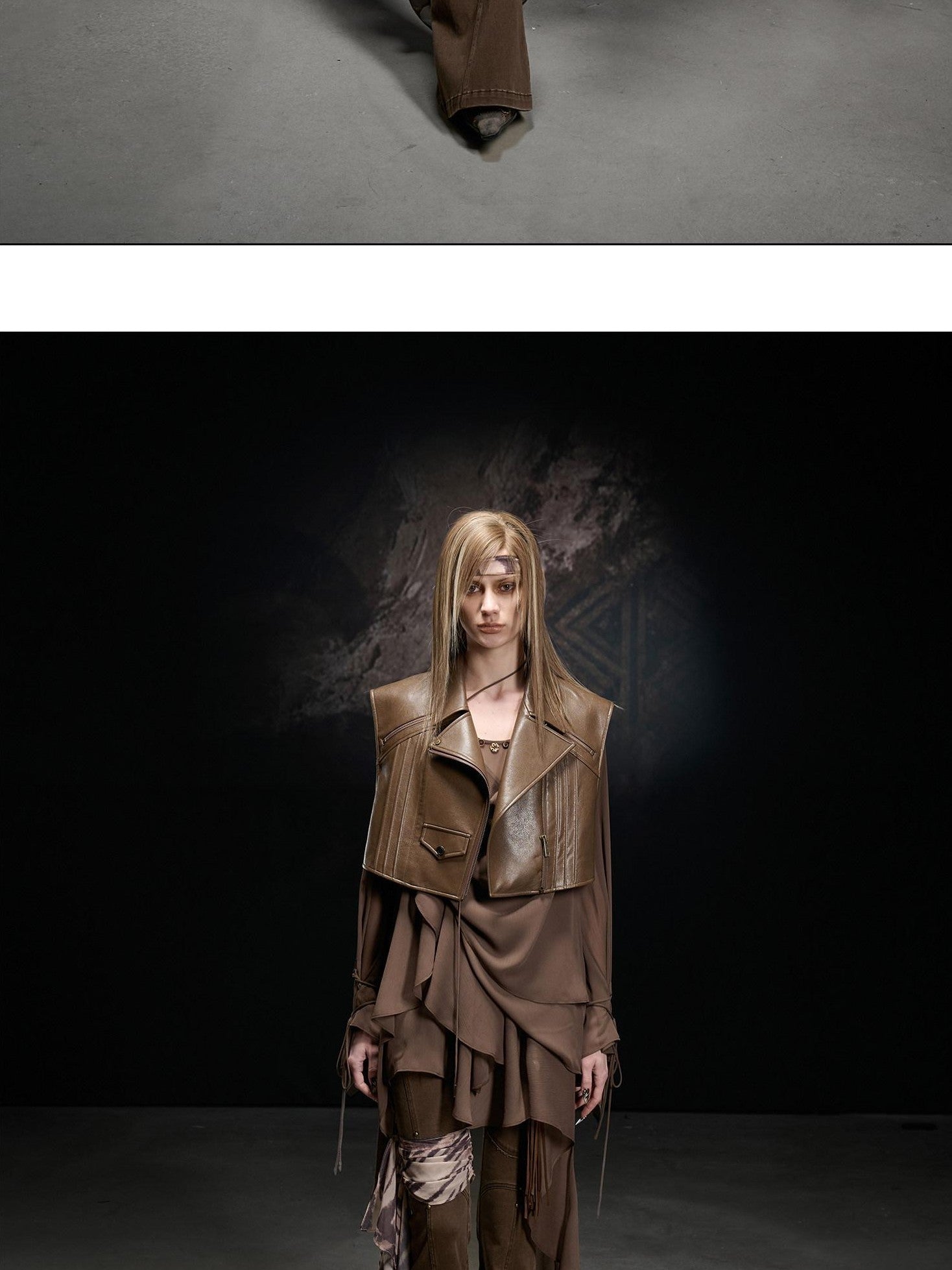 NORTH NODE Boxy Studded Pleated Biker Turn Collar Women&