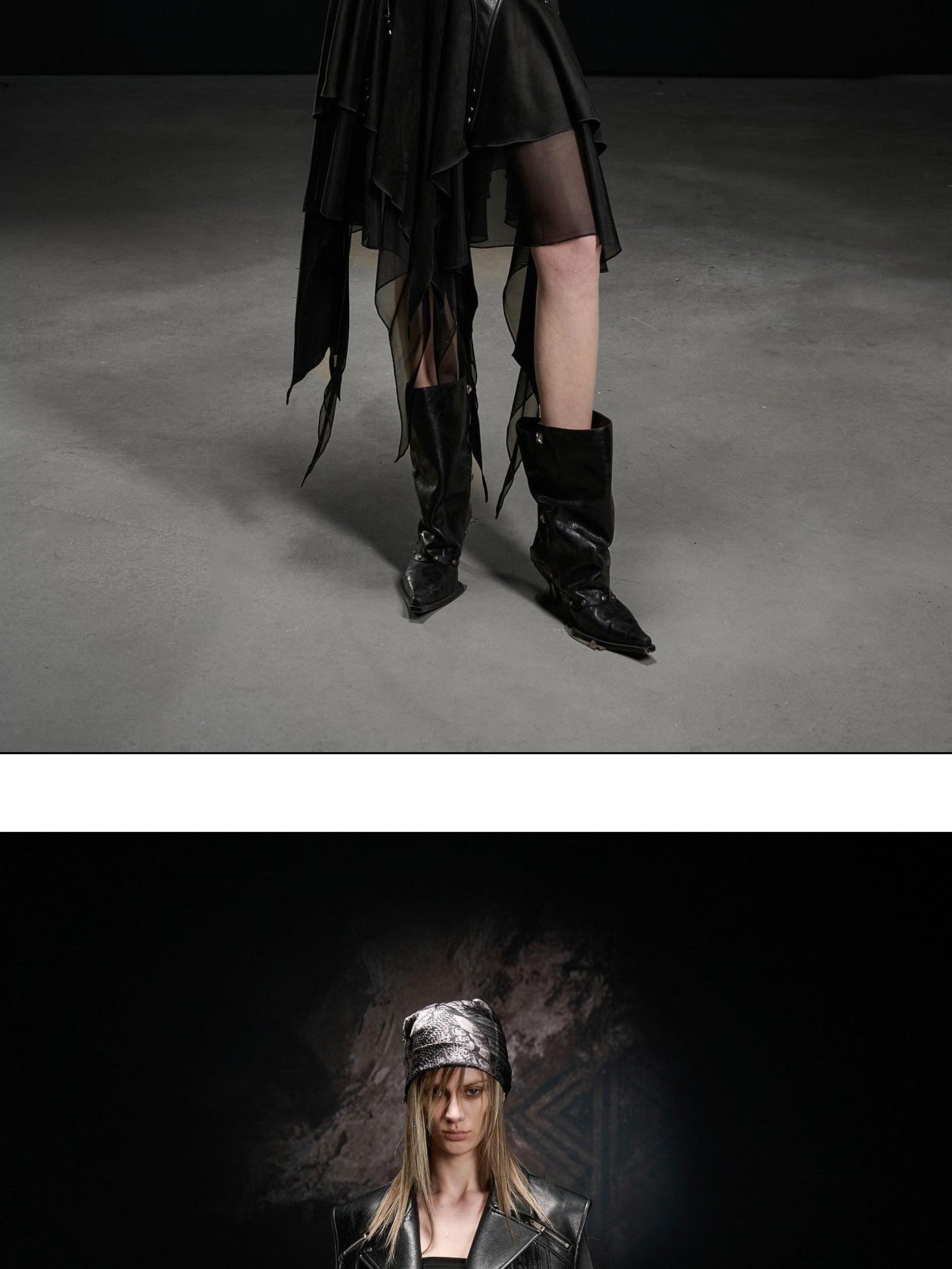 NORTH NODE Boxy Studded Pleated Biker Turn Collar Women&