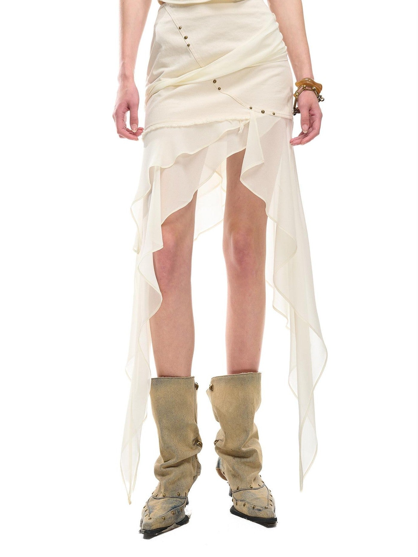 NORTH NODE Chiffon Splice Asymmetric Ruffle A Line Women&