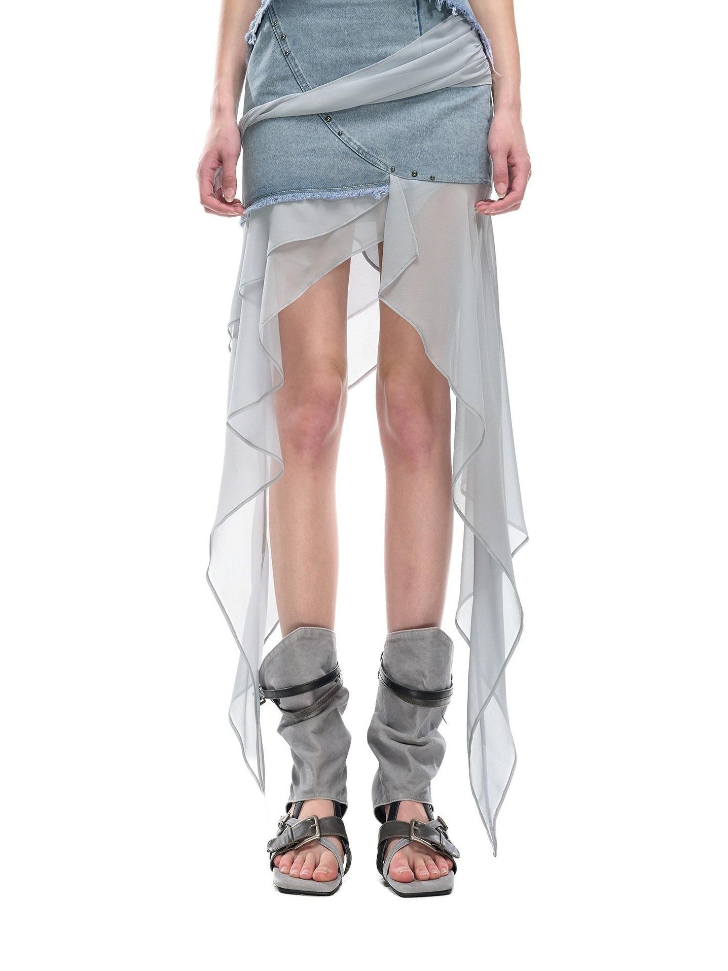 NORTH NODE Chiffon Splice Asymmetric Ruffle A Line Women&