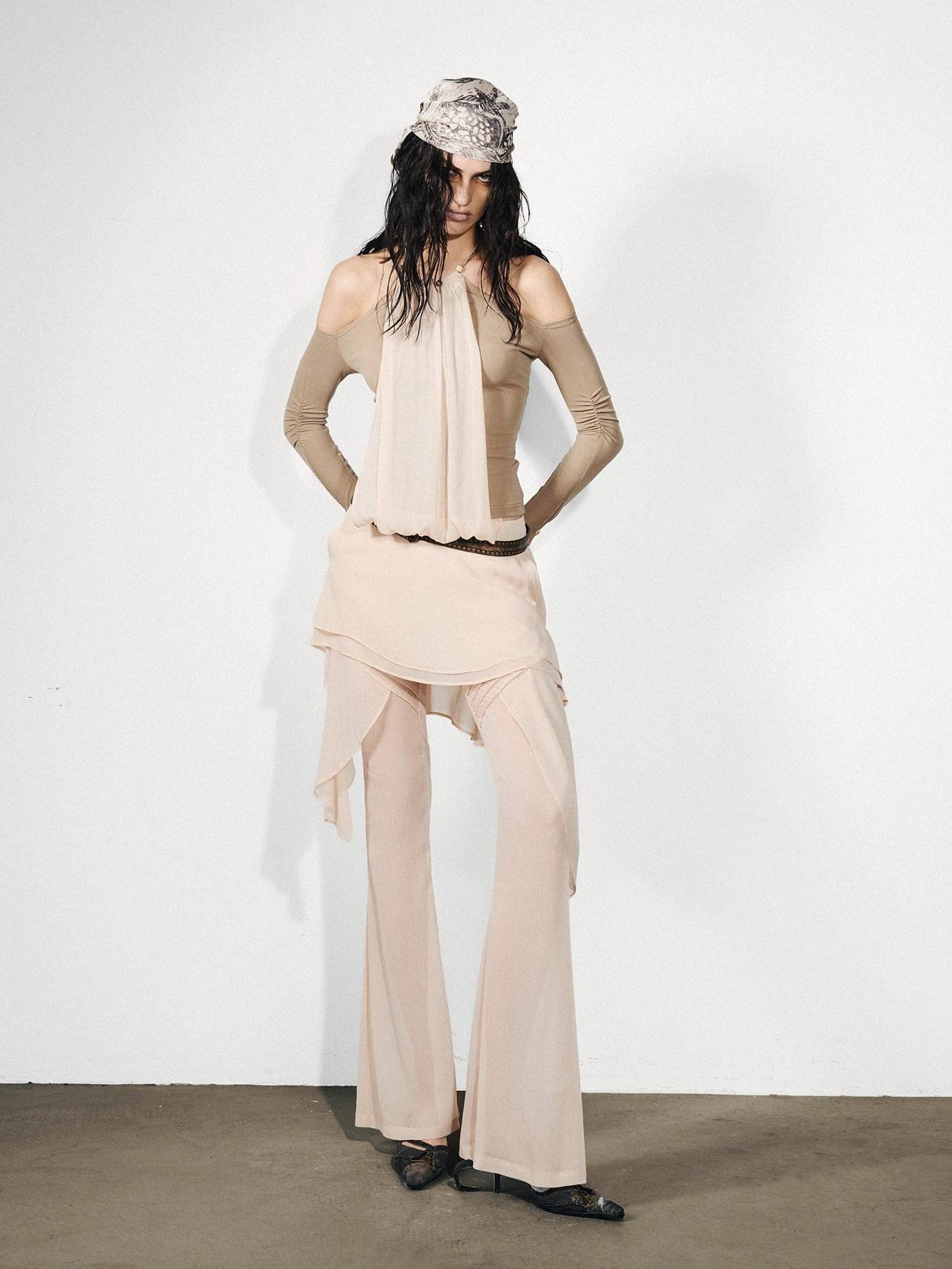 NORTH NODE Chiffon Splice Off Shoulder Halter Women&