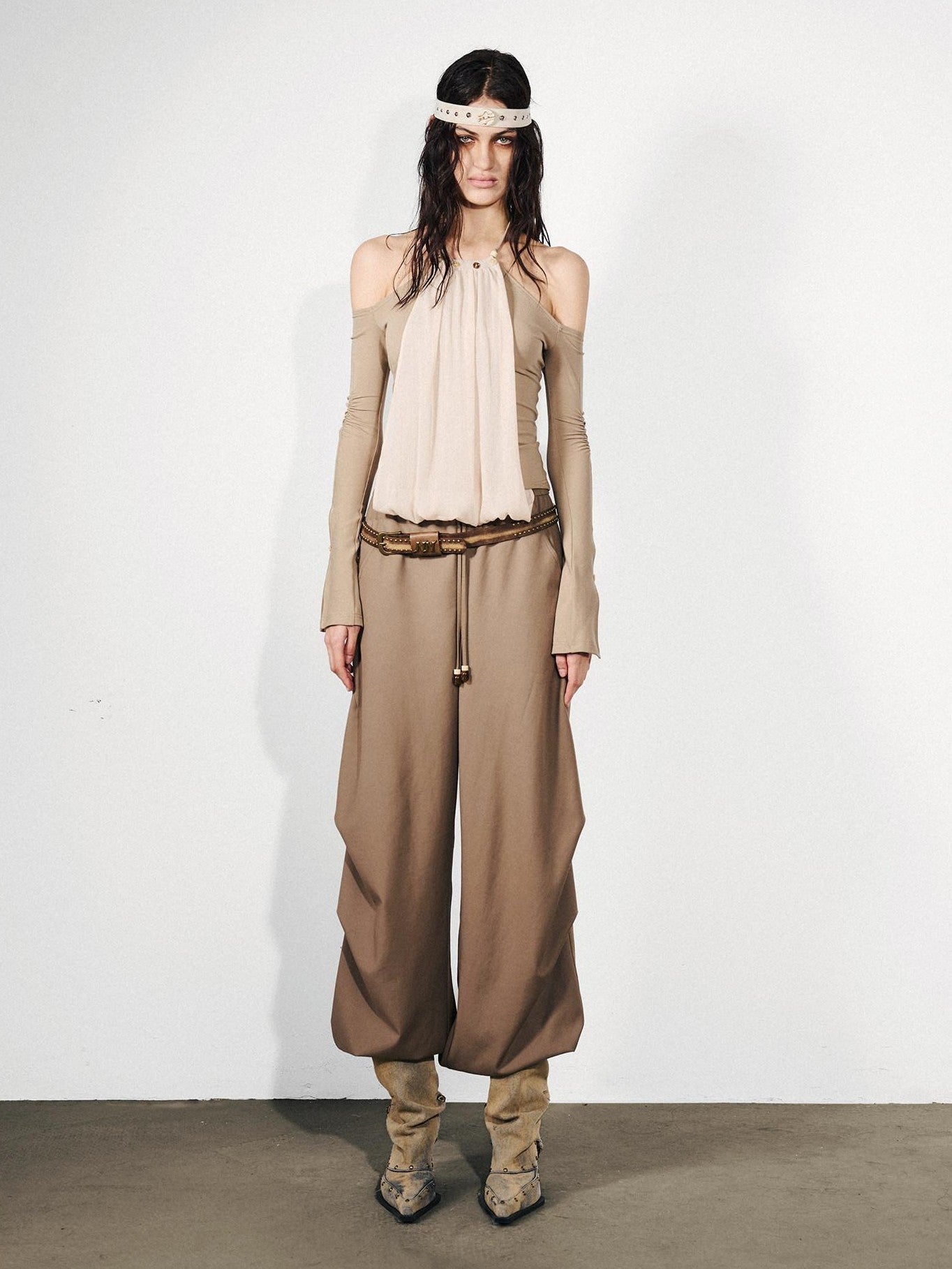 NORTH NODE Chiffon Splice Off Shoulder Halter Women&