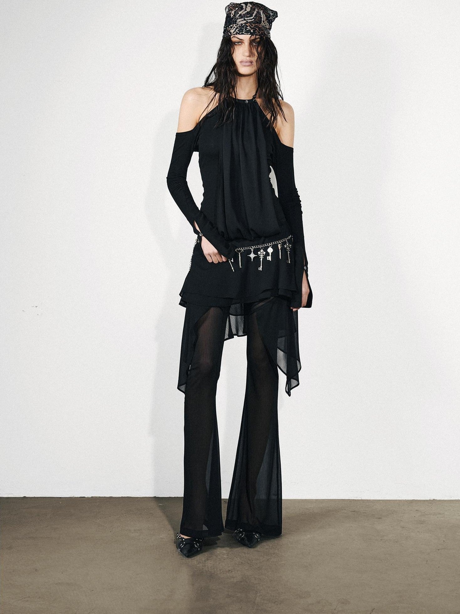 NORTH NODE Chiffon Splice Off Shoulder Halter Women&