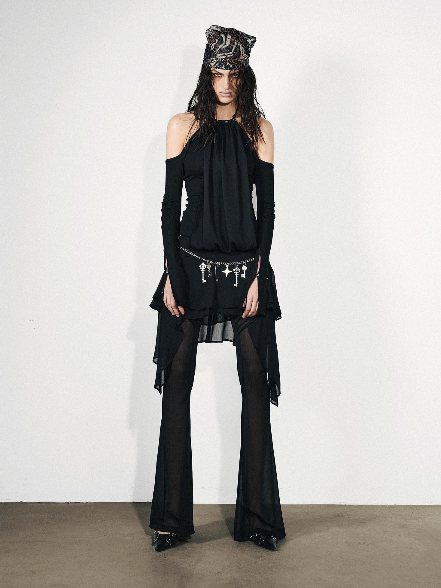 NORTH NODE Chiffon Splice Off Shoulder Halter Women&