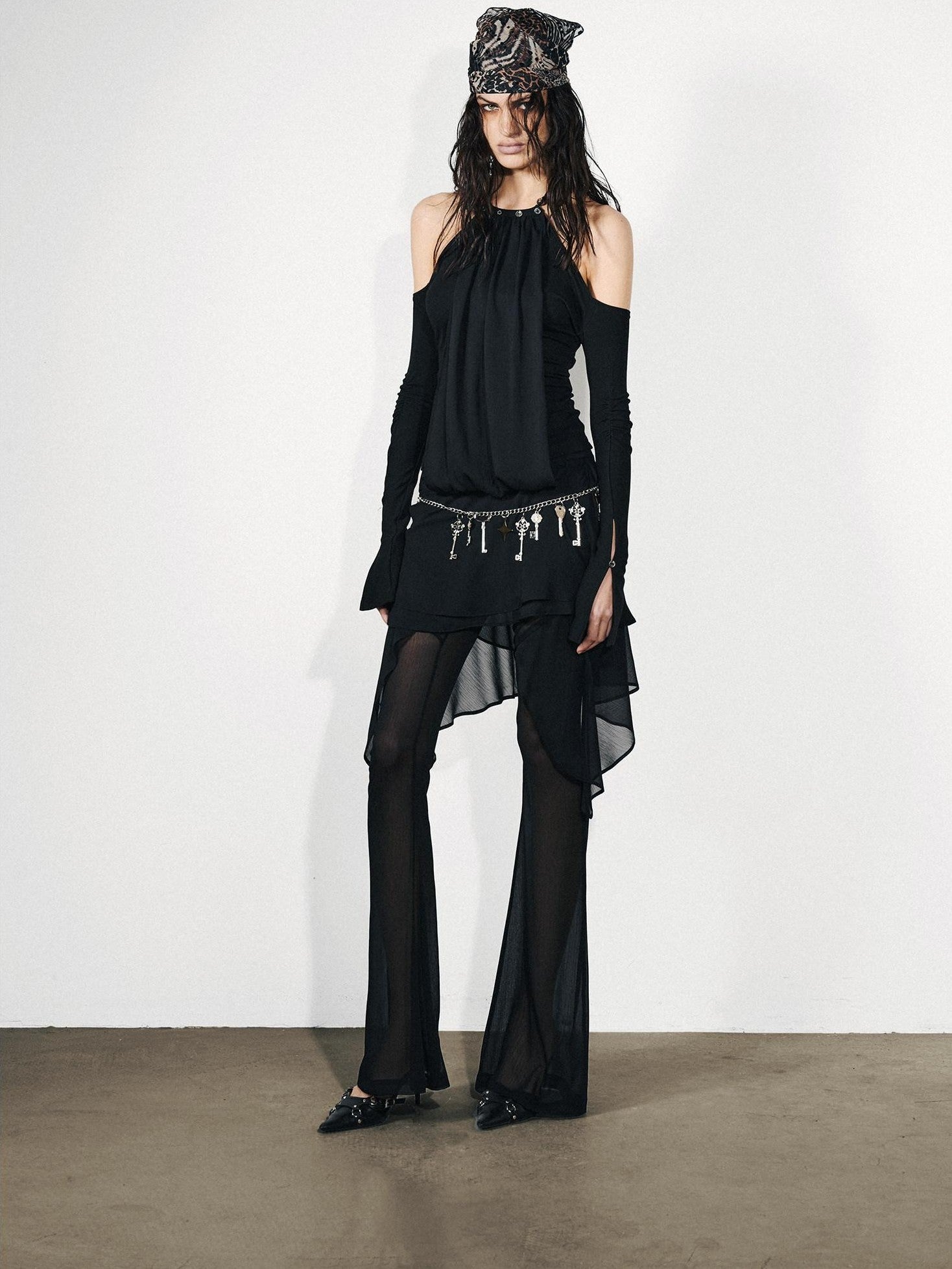 NORTH NODE Chiffon Splice Off Shoulder Halter Women&