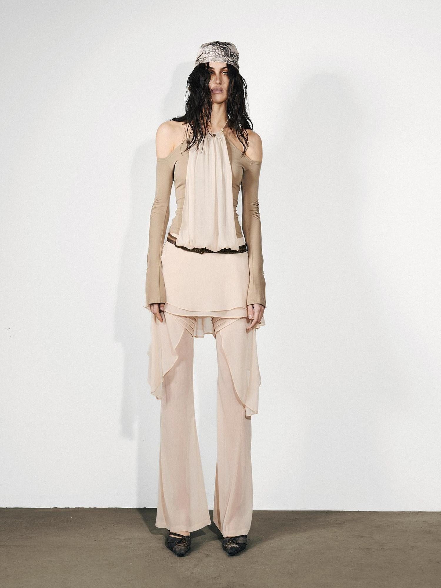 NORTH NODE Chiffon Splice Off Shoulder Halter Women&