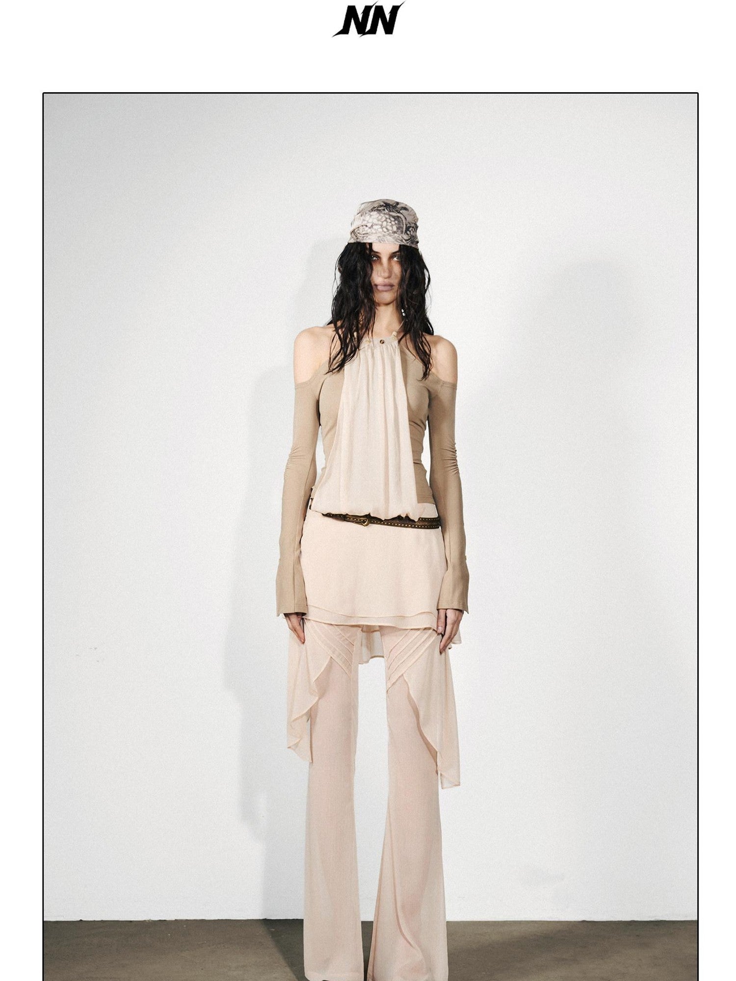 NORTH NODE Chiffon Splice Off Shoulder Halter Women&