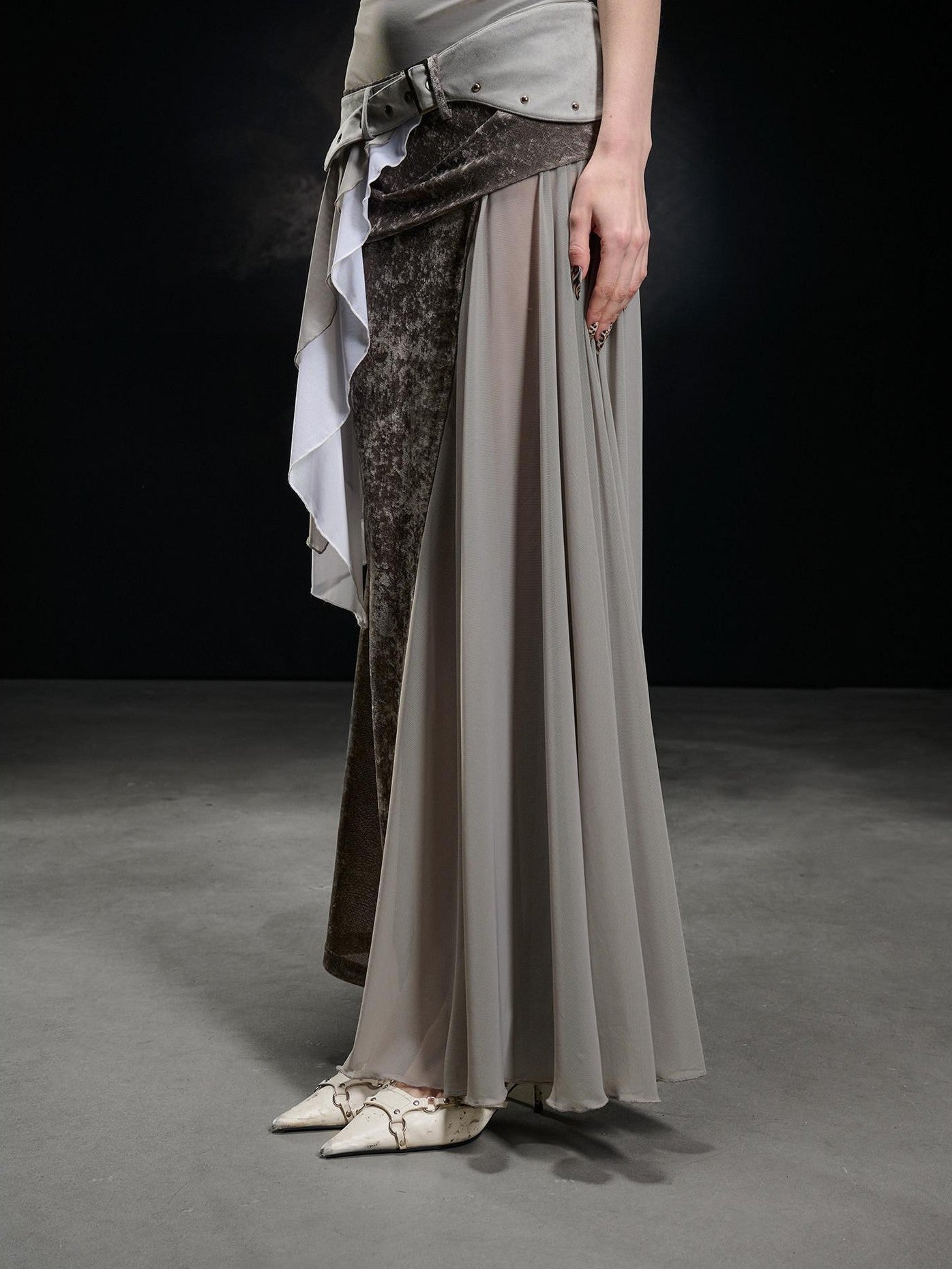 NORTH NODE Chiffon Spliced Faux Suede Irregular Women&