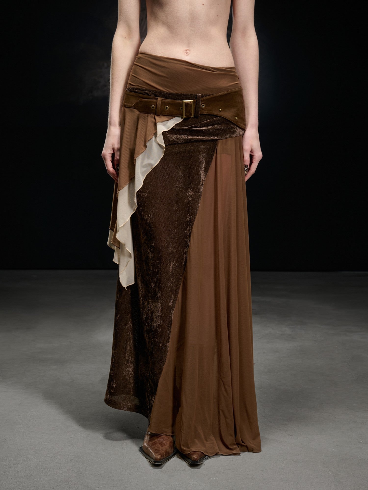 NORTH NODE Chiffon Spliced Faux Suede Irregular Women&
