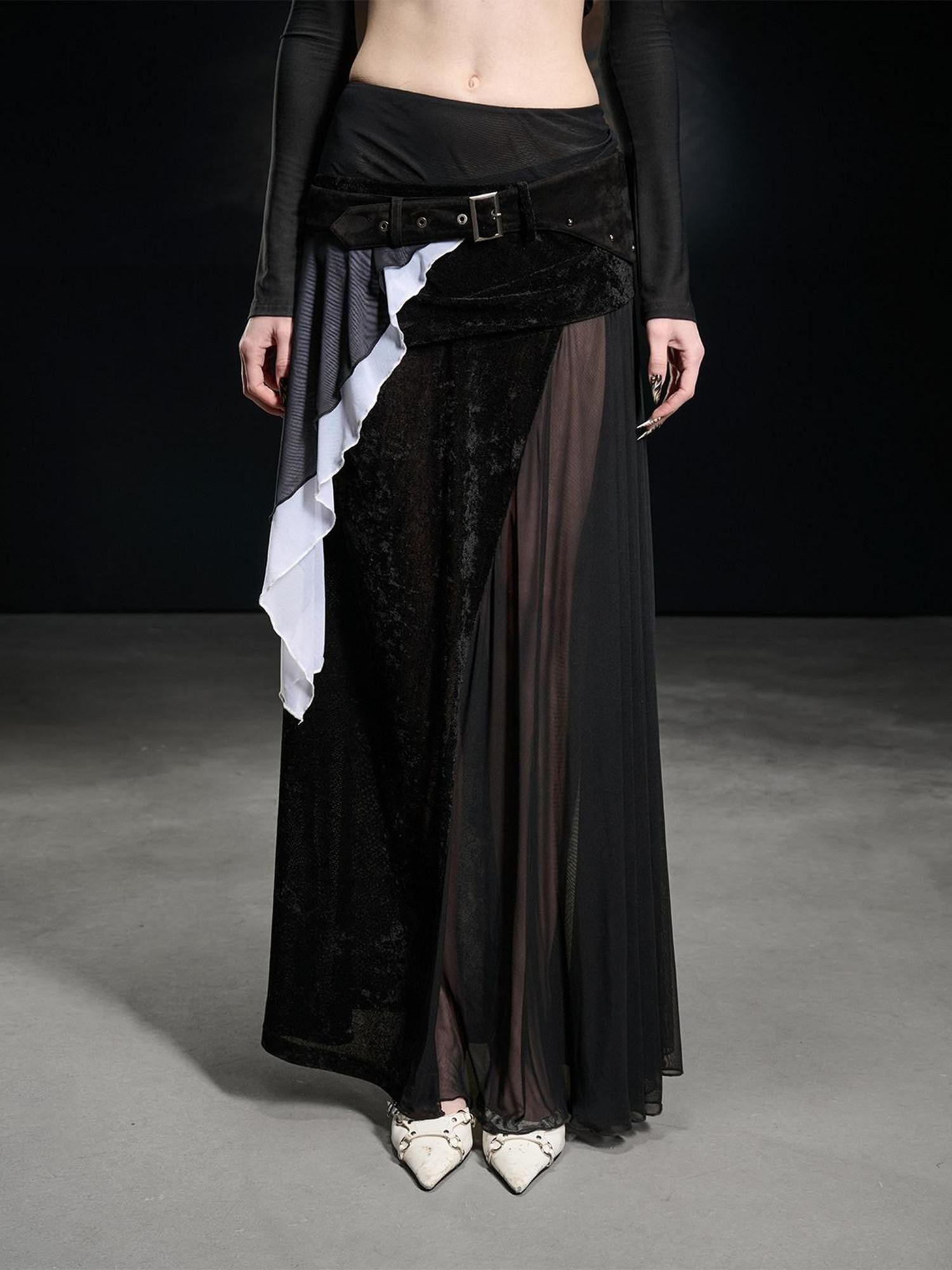 NORTH NODE Chiffon Spliced Faux Suede Irregular Women&