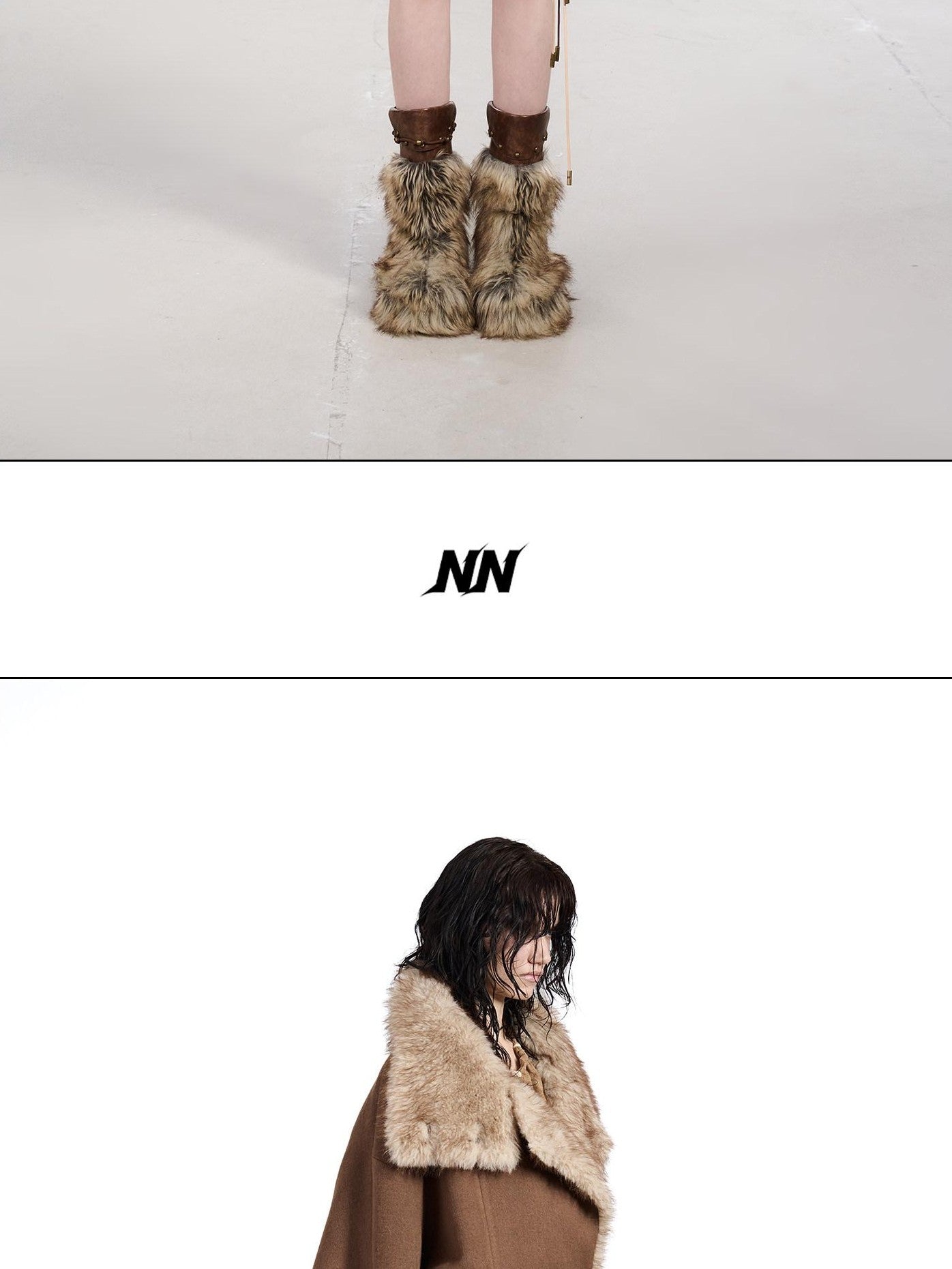 NORTH NODE Coffee Fur Lined Notched Collar Single Breasted Women&