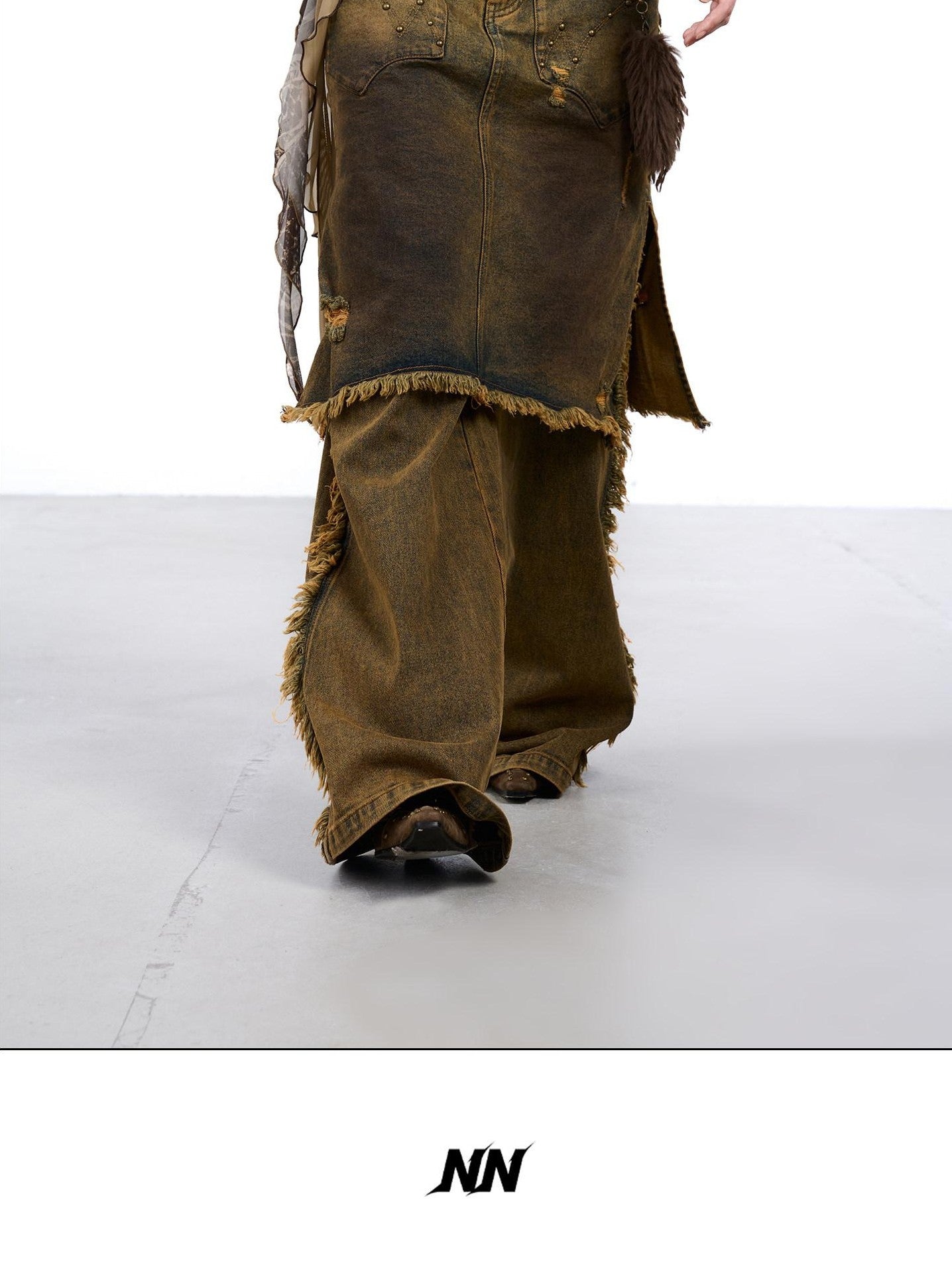 NORTH NODE Coffee Washed Wide Leg Pocket Button Fly Women&