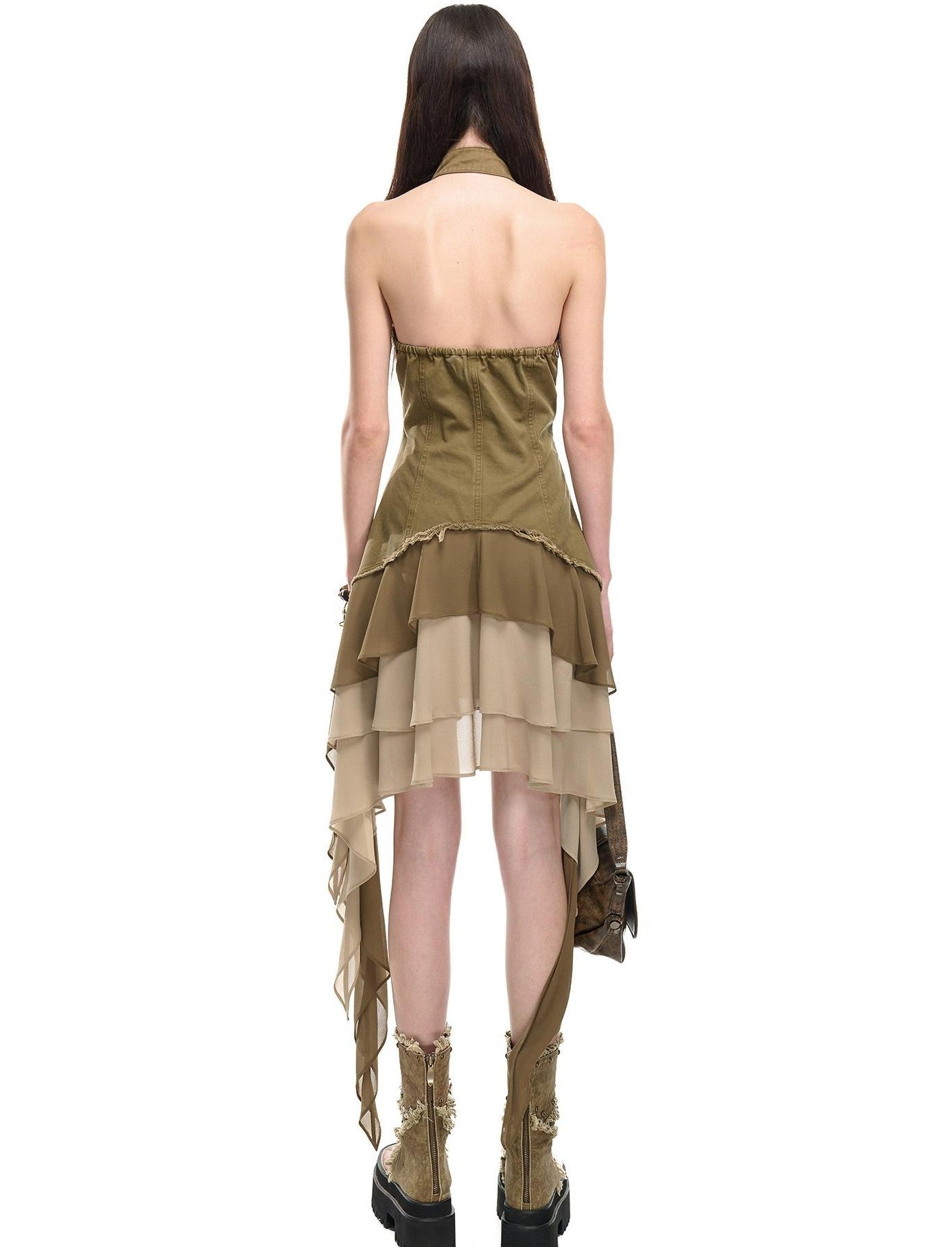 NORTH NODE Coin Buckle Pleated Asymmetric Ruffled Hem Women&