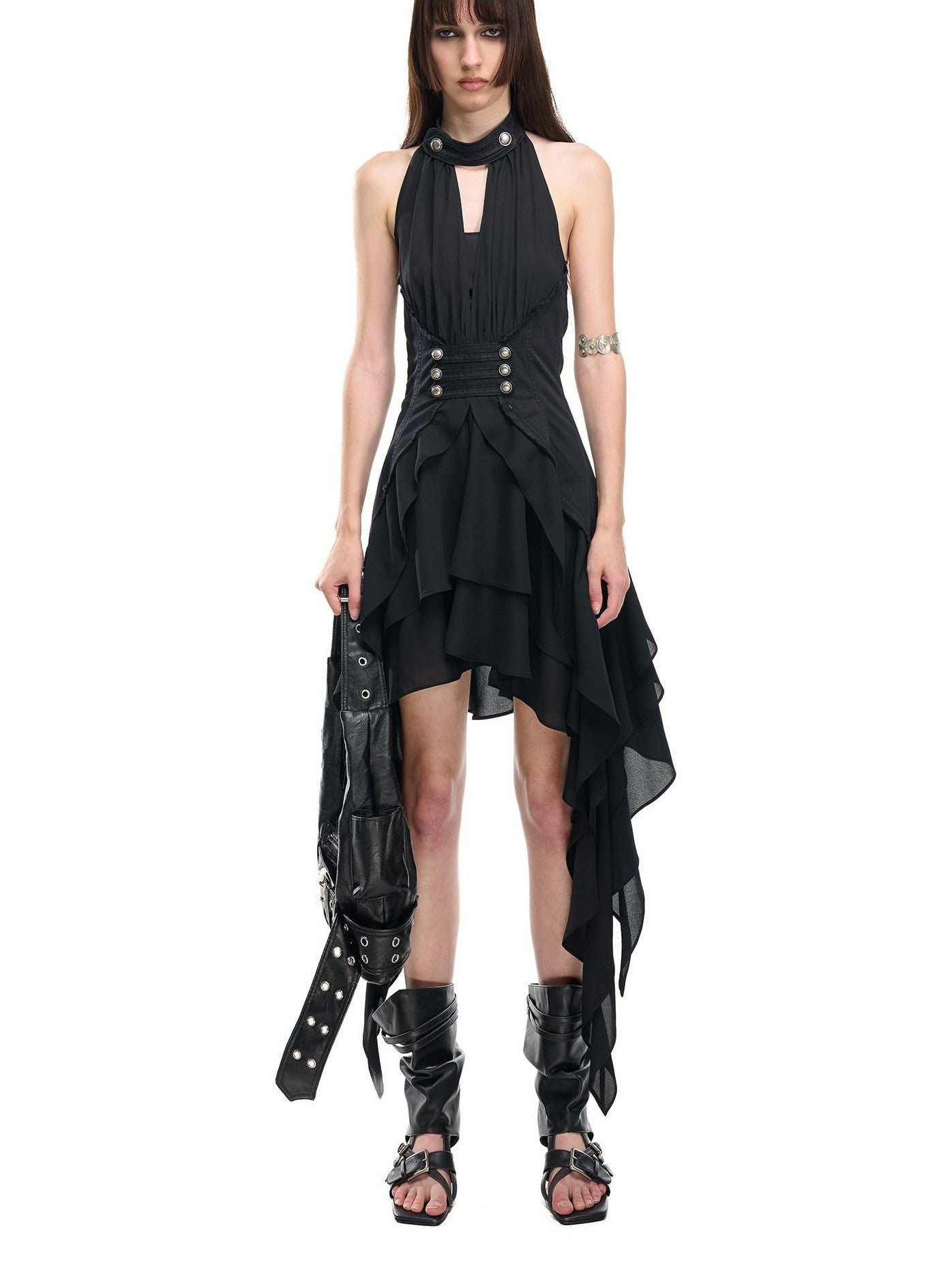 NORTH NODE Coin Buckle Pleated Asymmetric Ruffled Hem Women&