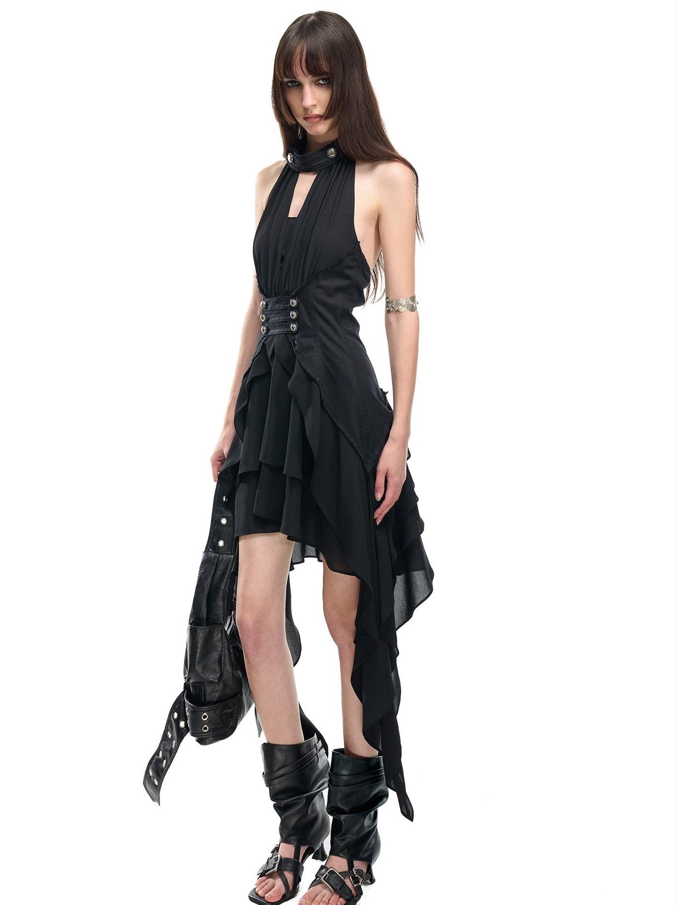 NORTH NODE Coin Buckle Pleated Asymmetric Ruffled Hem Women&