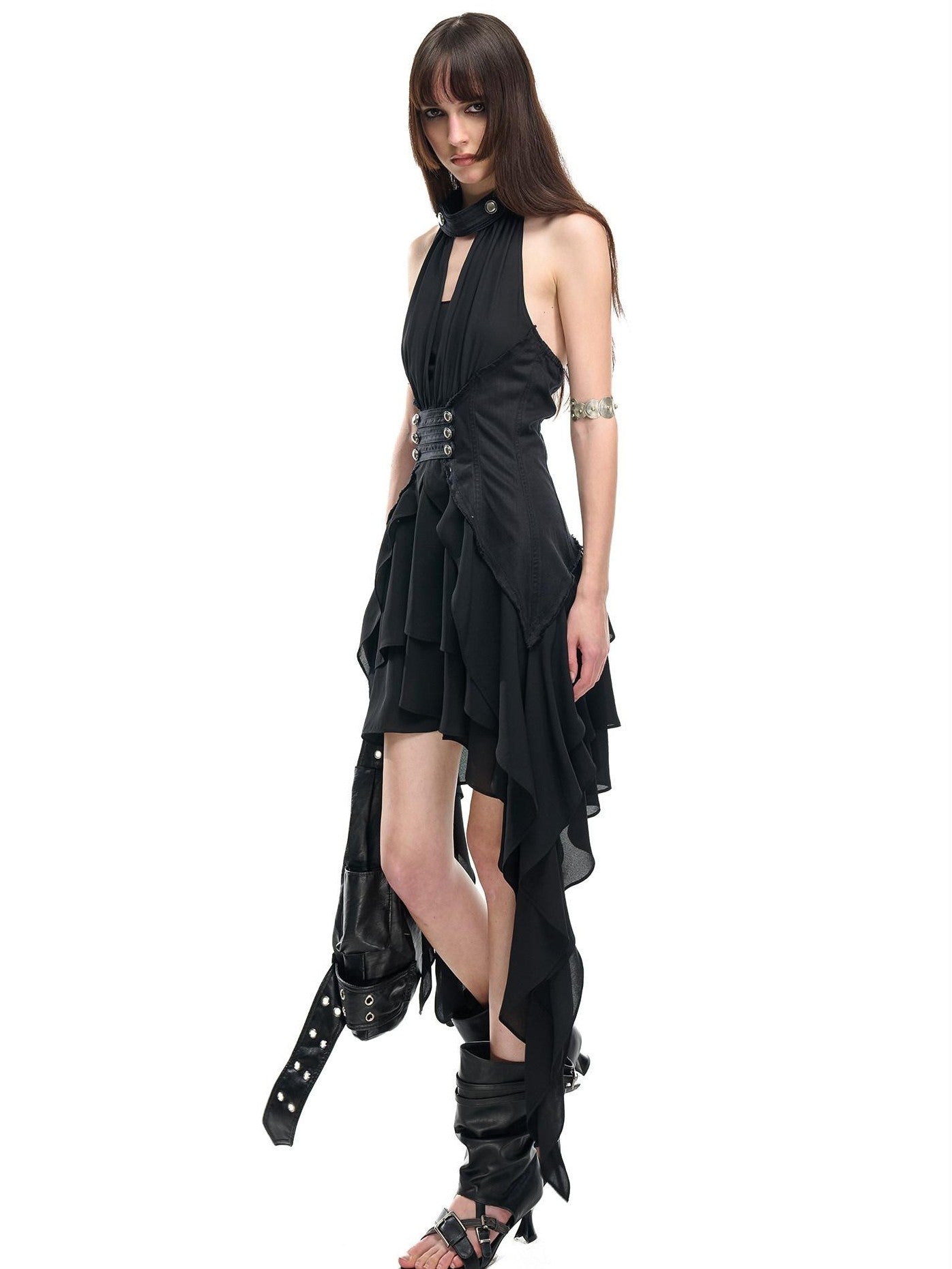 NORTH NODE Coin Buckle Pleated Asymmetric Ruffled Hem Women&
