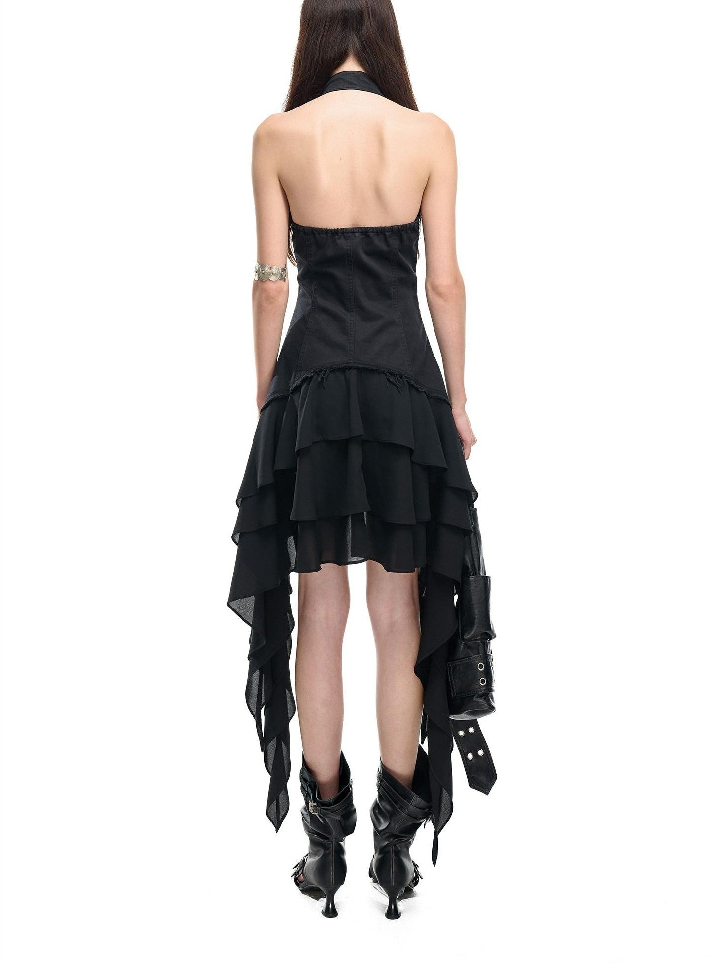 NORTH NODE Coin Buckle Pleated Asymmetric Ruffled Hem Women&
