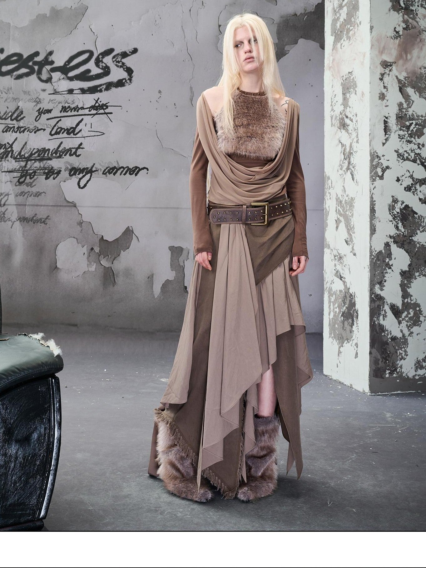 NORTH NODE Colorblock Patchwork Layered Asymmetrical Women&