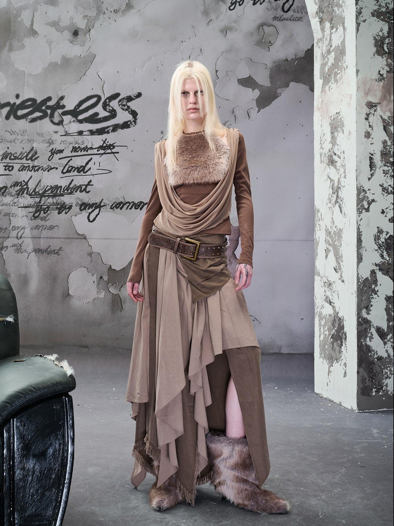 NORTH NODE Colorblock Patchwork Layered Asymmetrical Women&