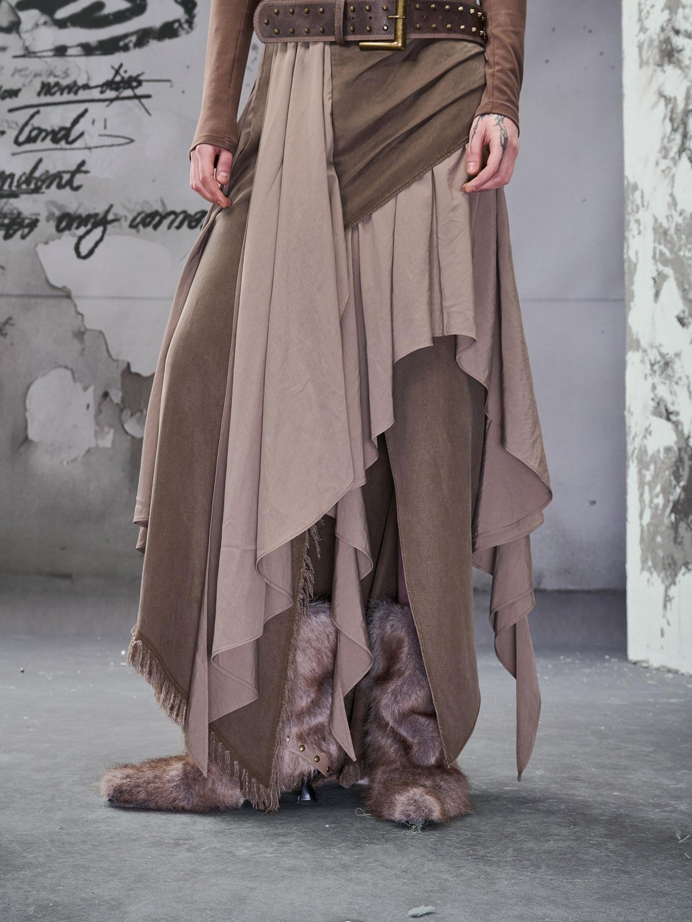 NORTH NODE Colorblock Patchwork Layered Asymmetrical Women&