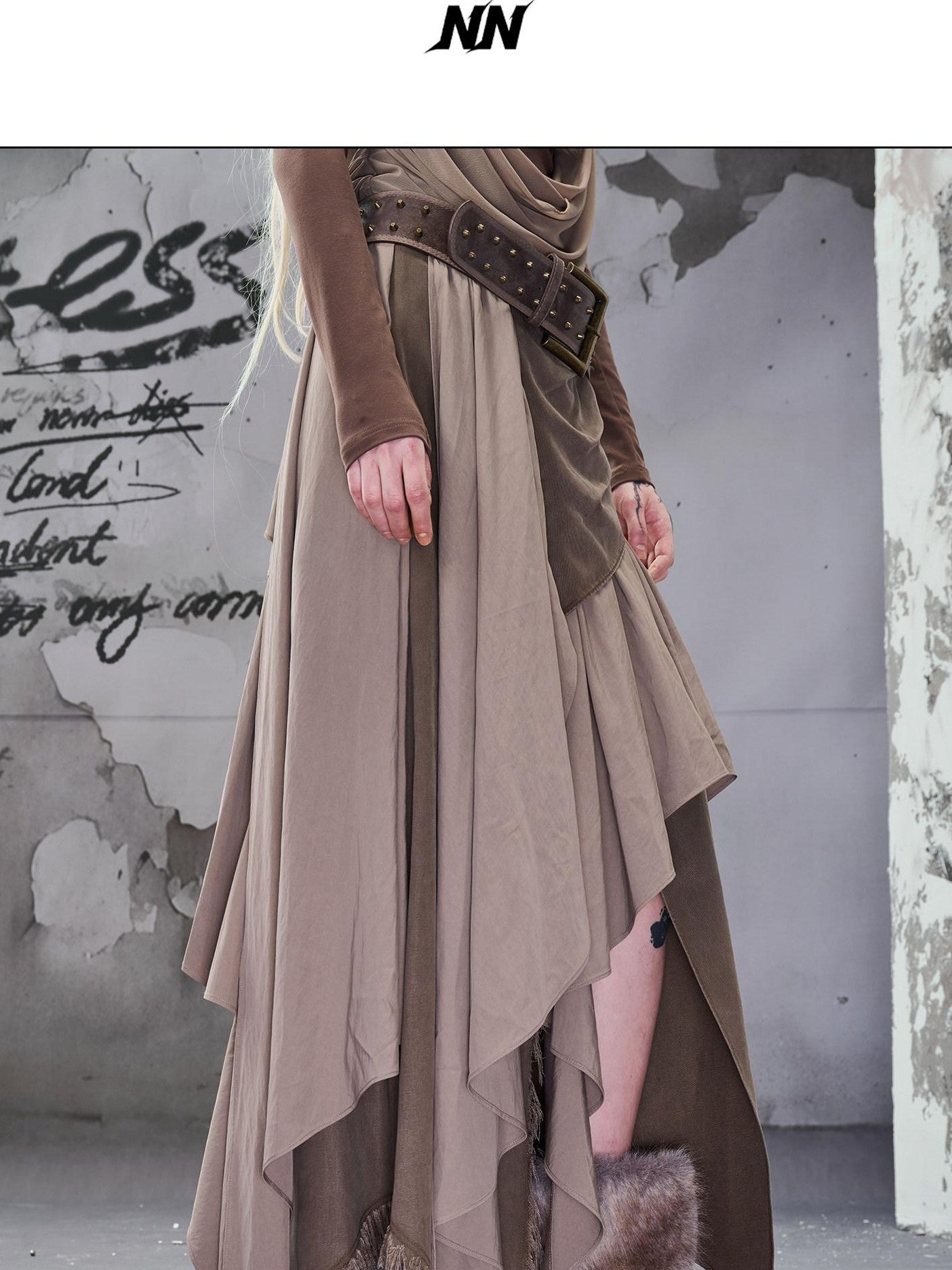 NORTH NODE Colorblock Patchwork Layered Asymmetrical Women&