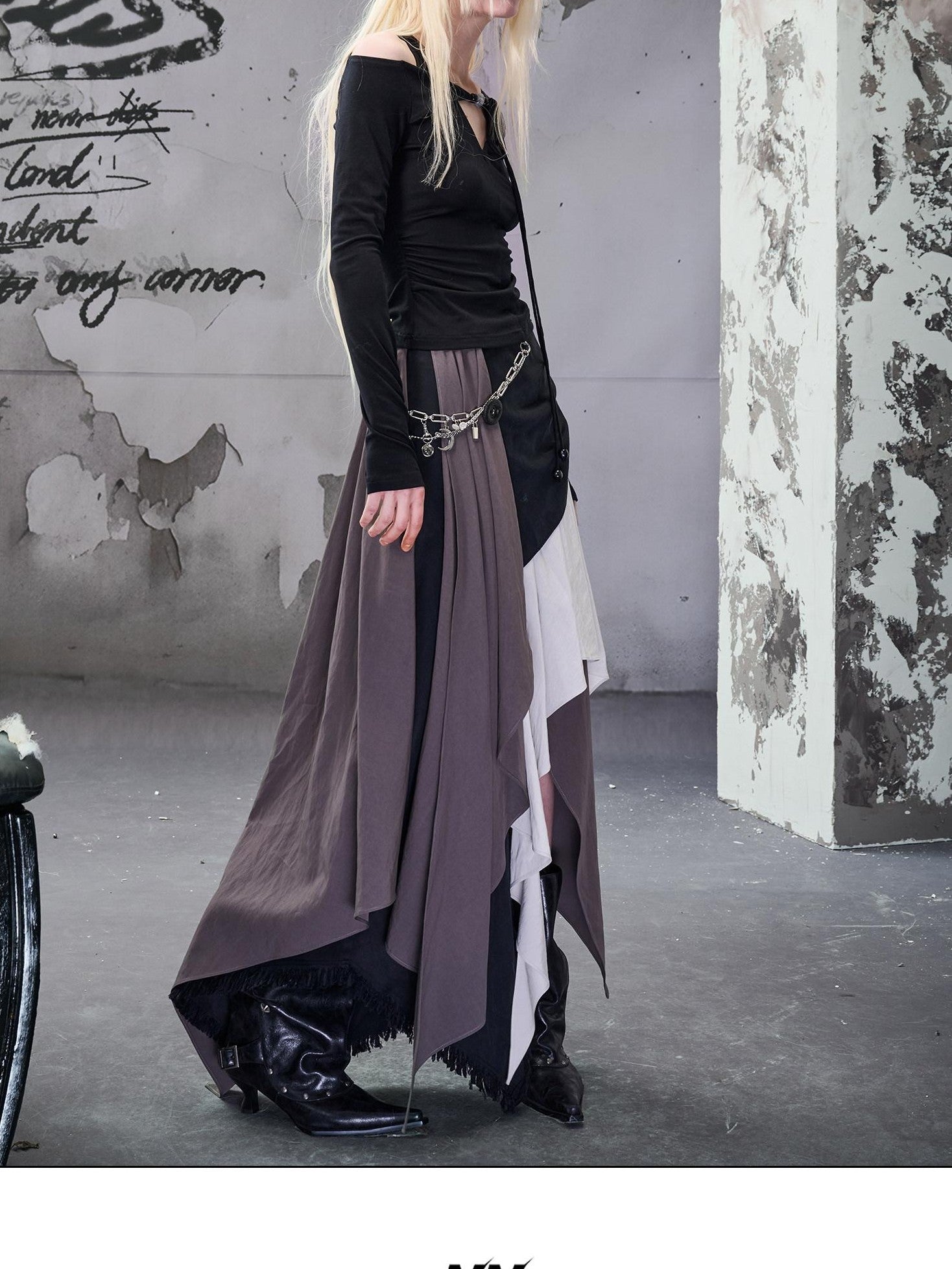 NORTH NODE Colorblock Patchwork Layered Asymmetrical Women&