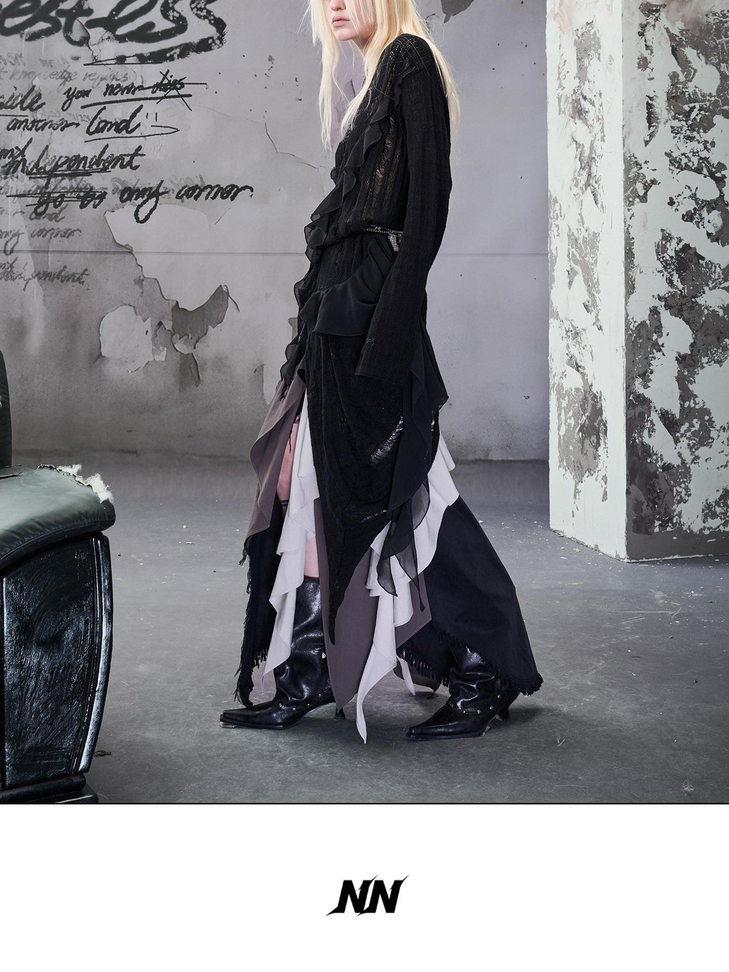 NORTH NODE Colorblock Patchwork Layered Asymmetrical Women&