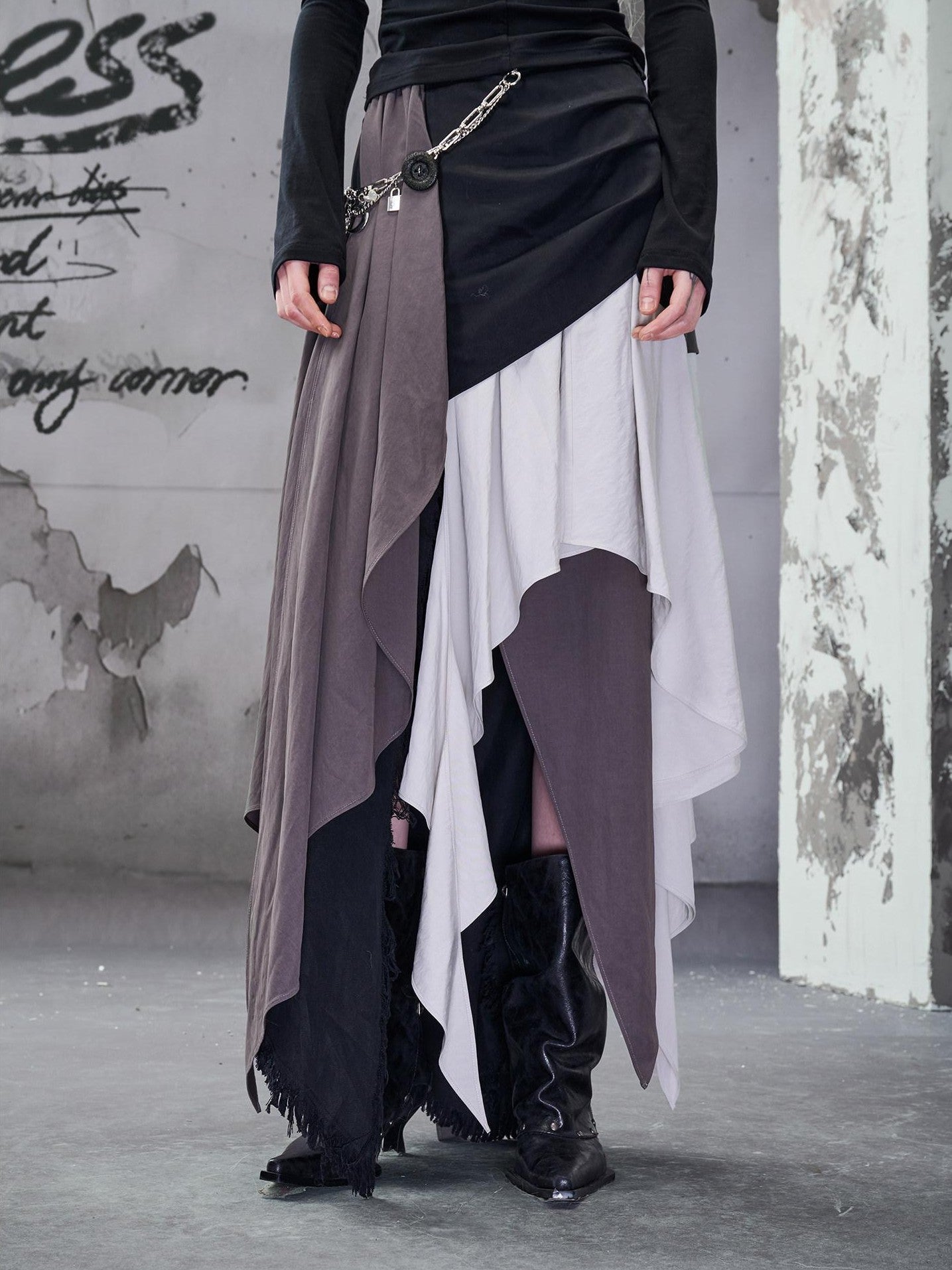 NORTH NODE Colorblock Patchwork Layered Asymmetrical Women&