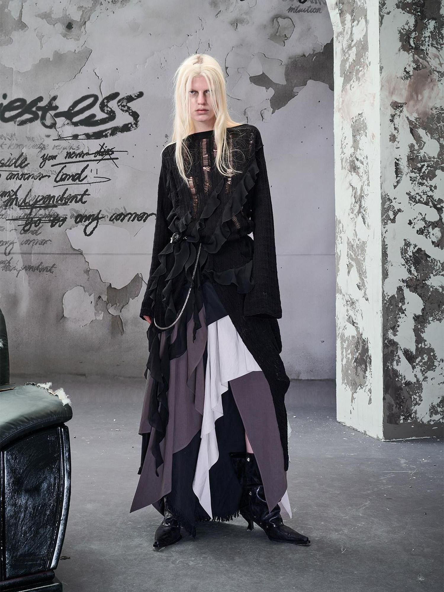 NORTH NODE Colorblock Patchwork Layered Asymmetrical Women&