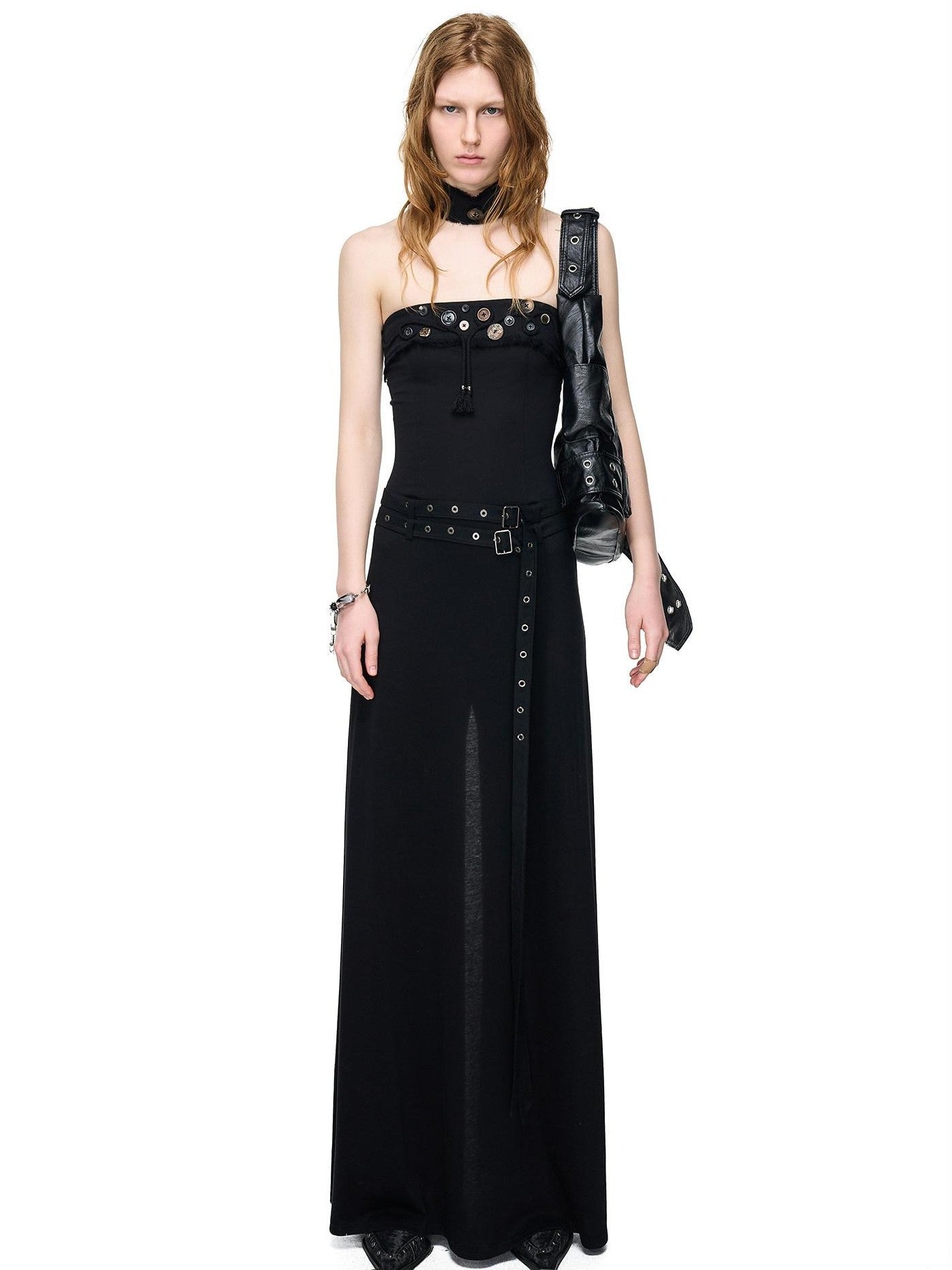 NORTH NODE Compass Print Hand Sewn Button Double Belt Splice Women&