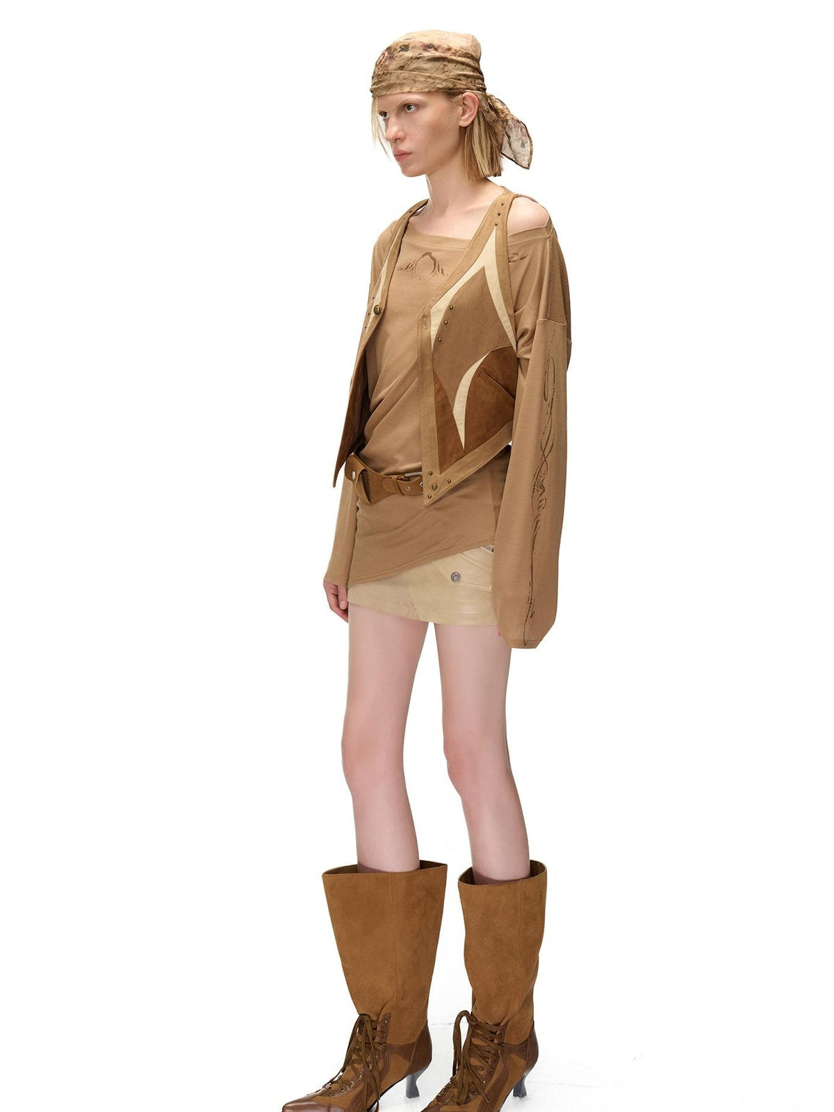 NORTH NODE Contrast Color Faux Suede Spliced V-neck Loose Women&