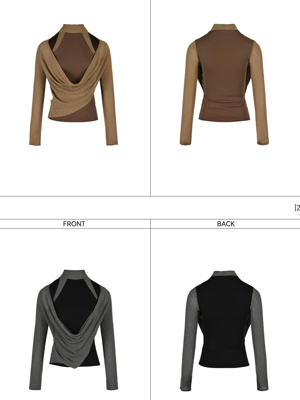 NORTH NODE Cowl Neck Cold Shoulder Patchwork Layered Women&