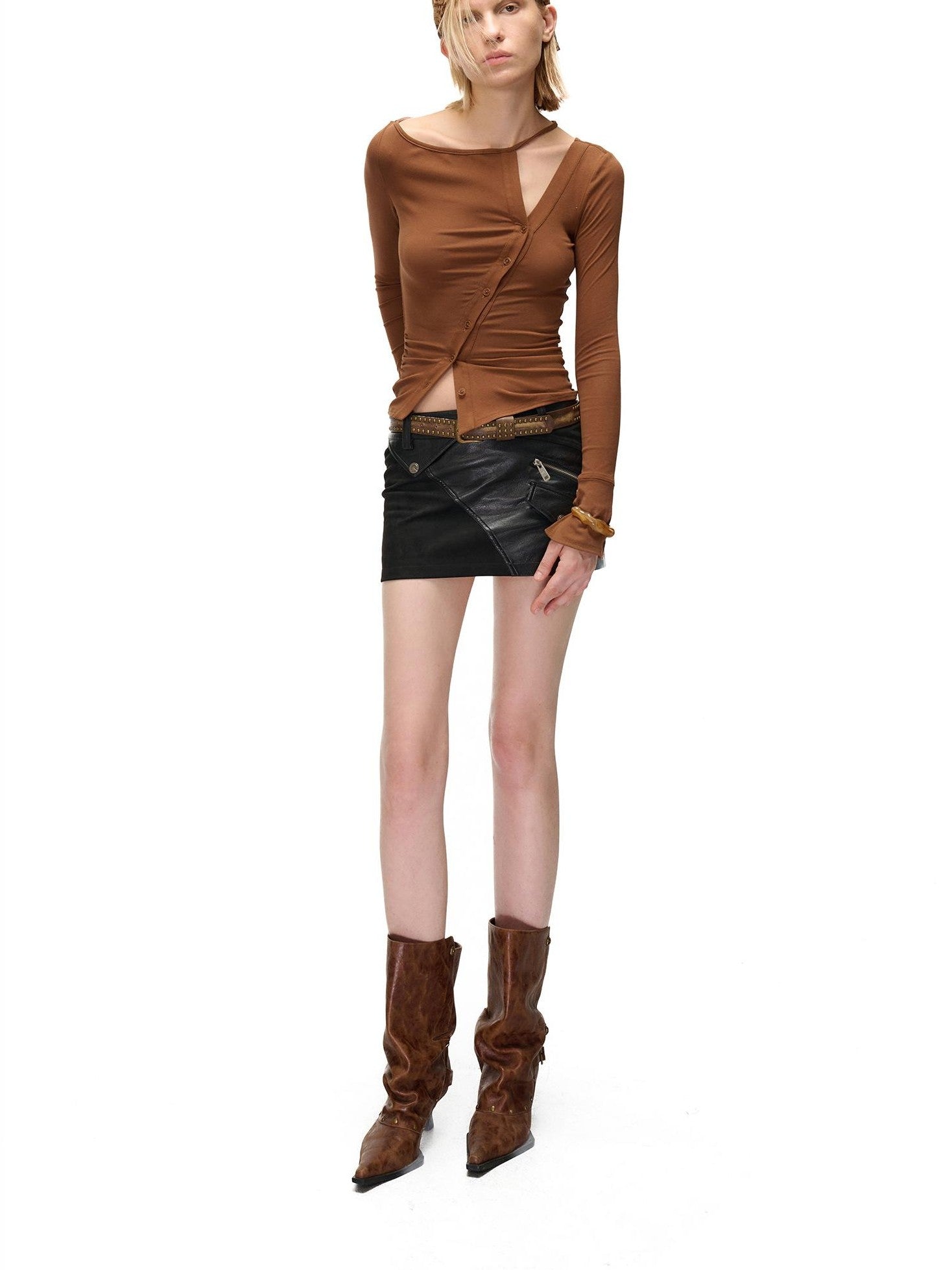 NORTH NODE Cropped Asymmetric Placket Button Women&