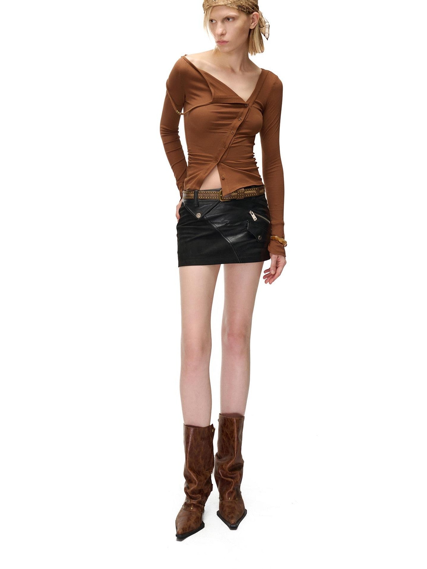 NORTH NODE Cropped Asymmetric Placket Button Women&