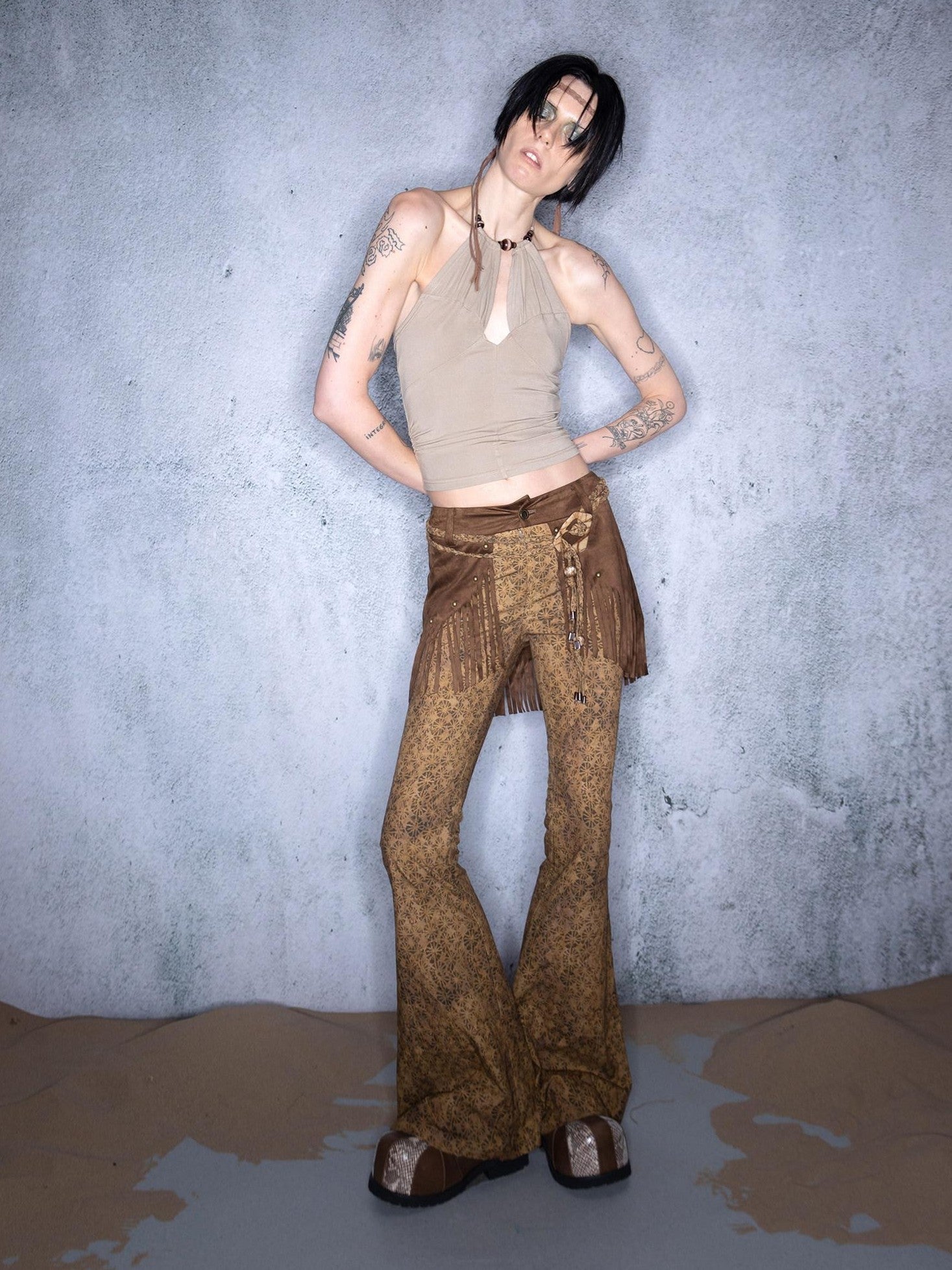 NORTH NODE Cropped Beaded Cutout Slim Fit Women&