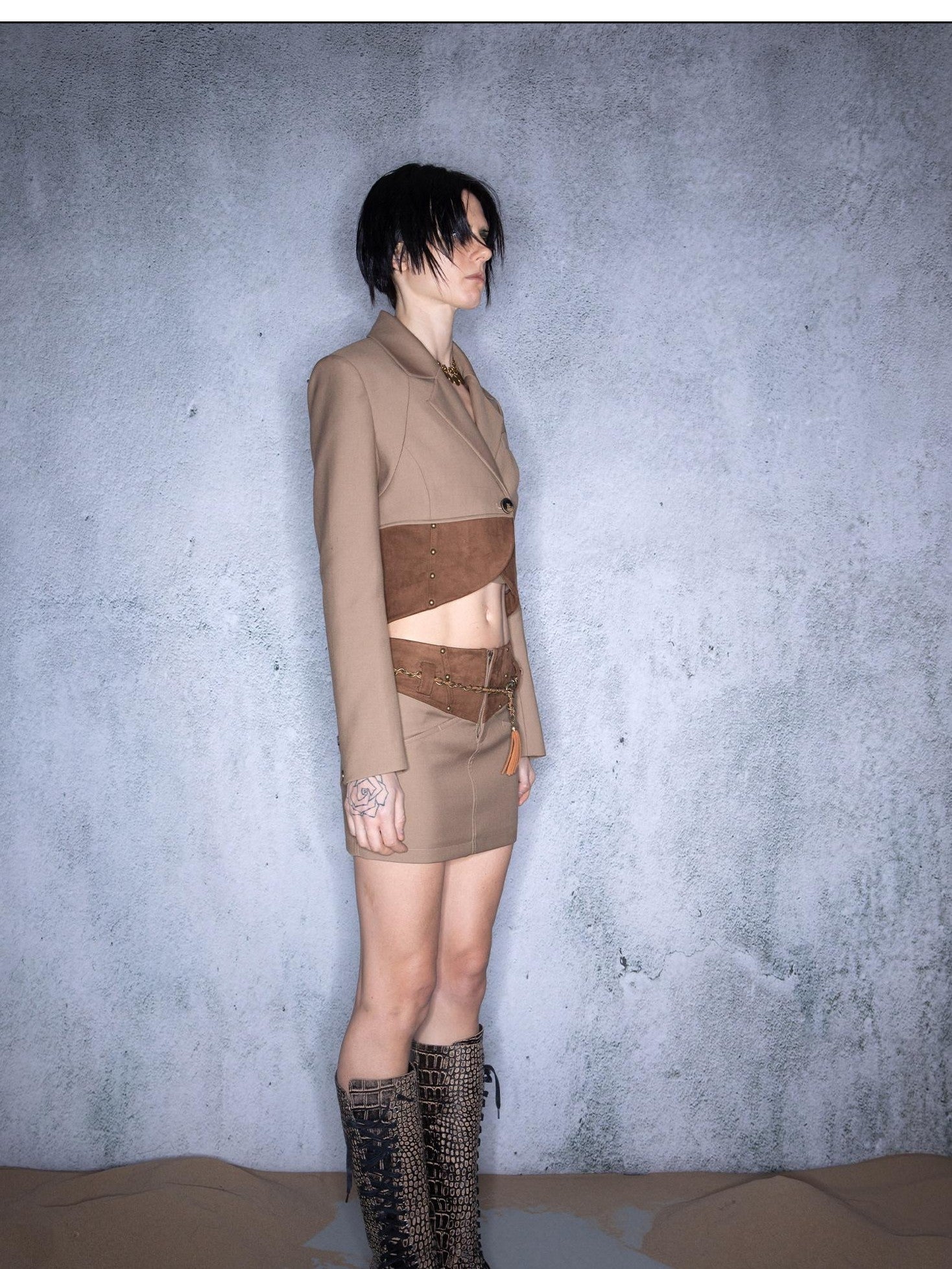 NORTH NODE Cropped Patchwork Studded Women&
