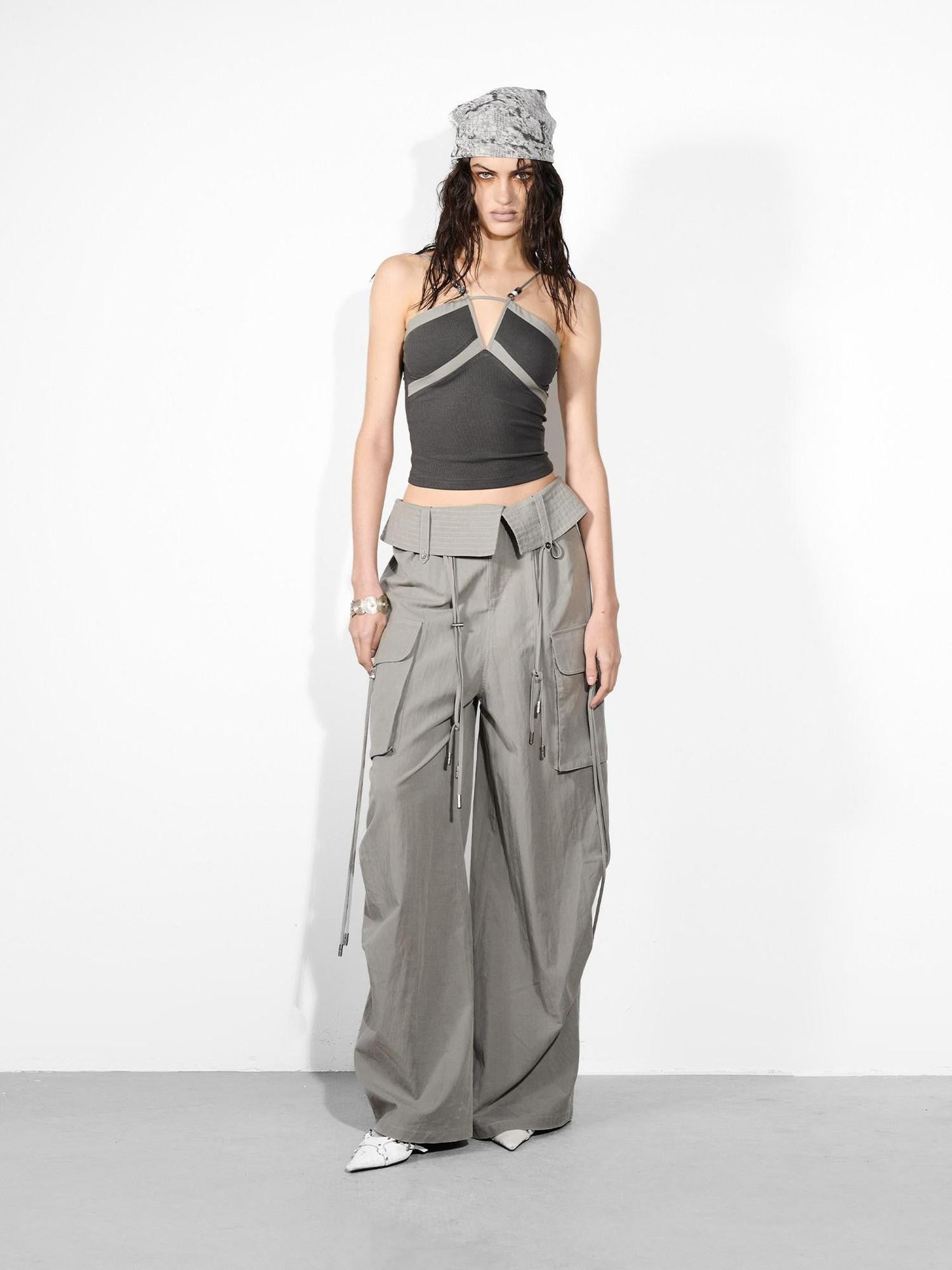 NORTH NODE Cropped Slim Fit Patchwork Cutout Beaded Women&