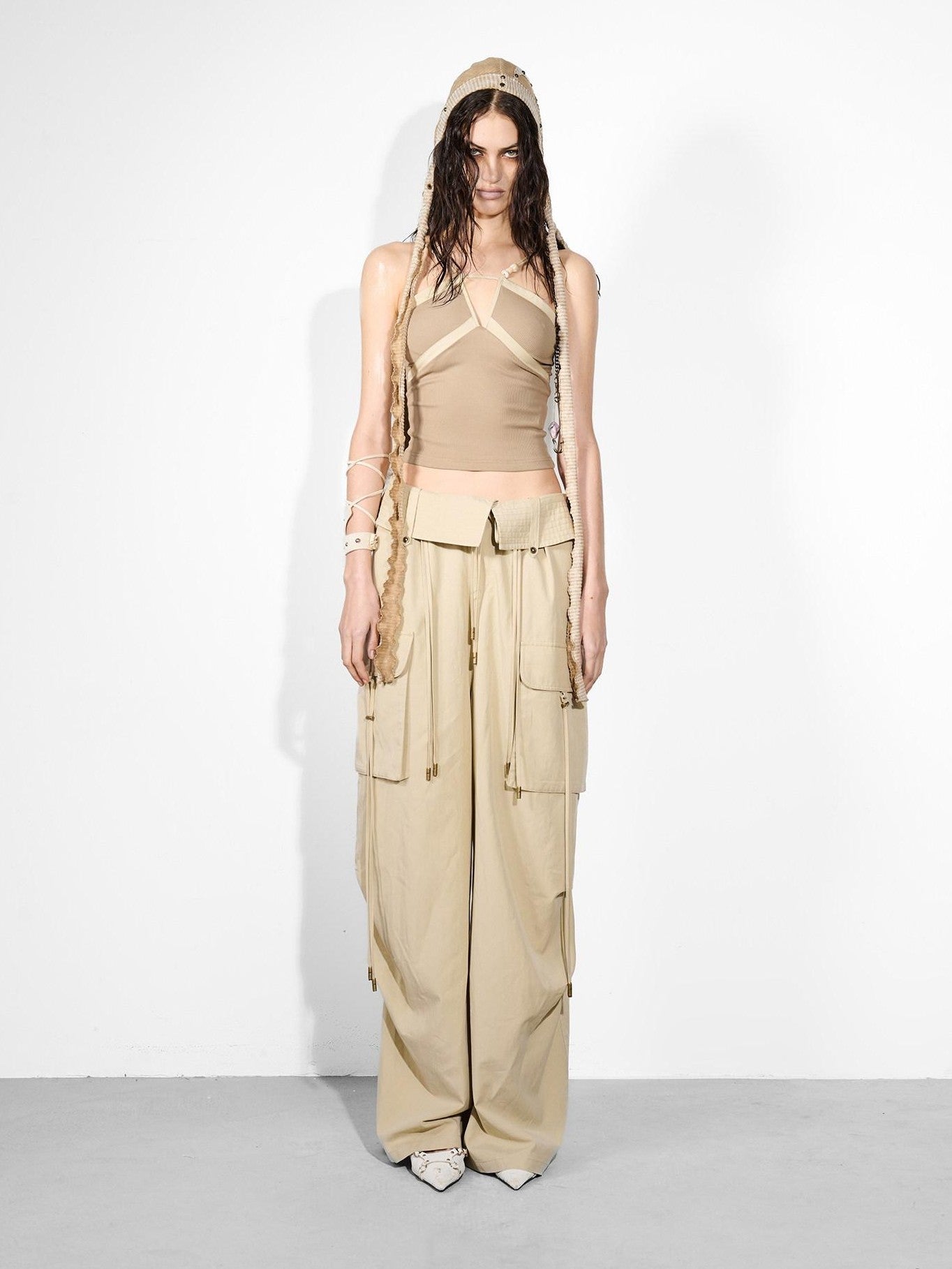 NORTH NODE Cropped Slim Fit Patchwork Cutout Beaded Women&