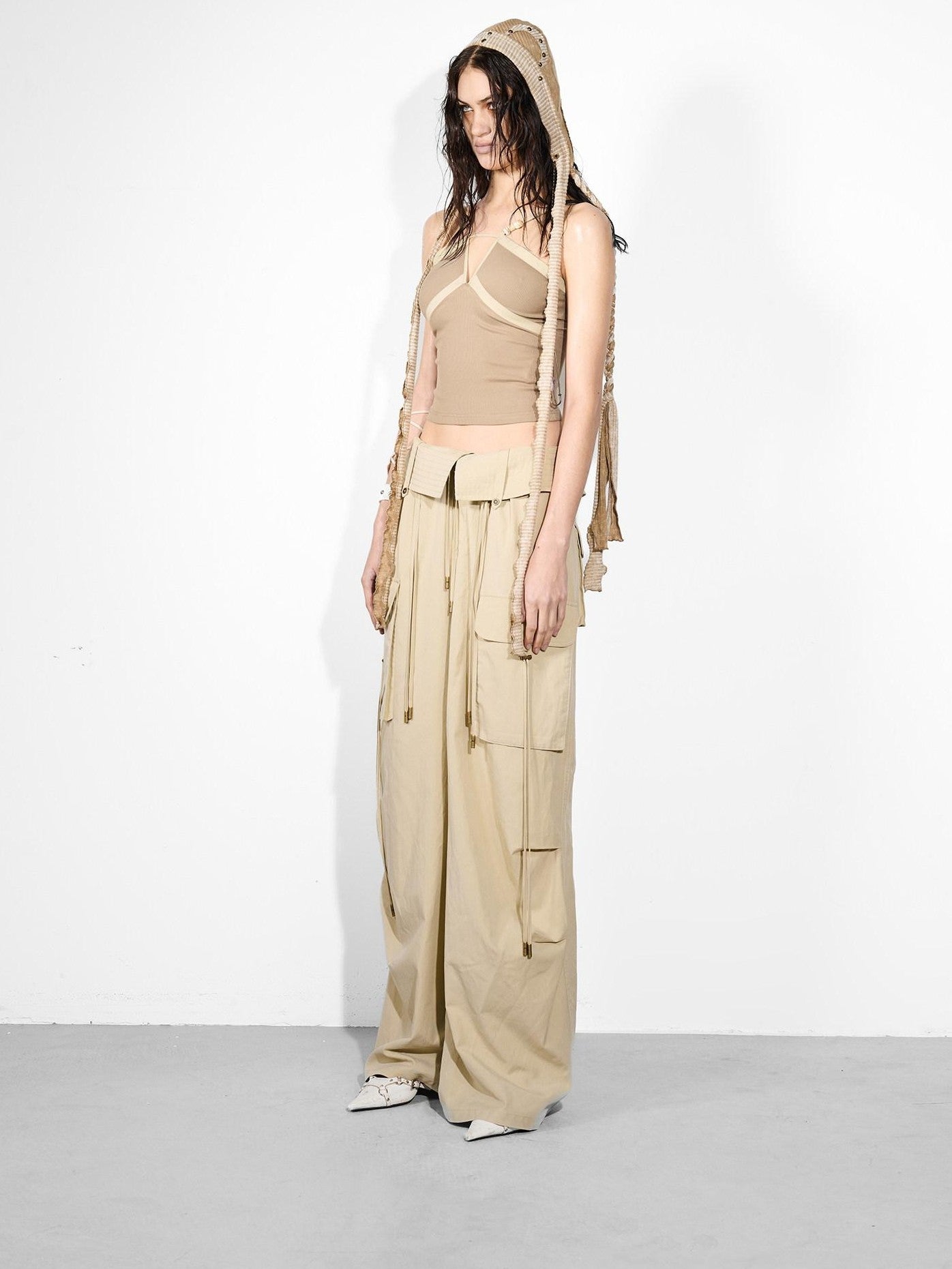 NORTH NODE Cropped Slim Fit Patchwork Cutout Beaded Women&