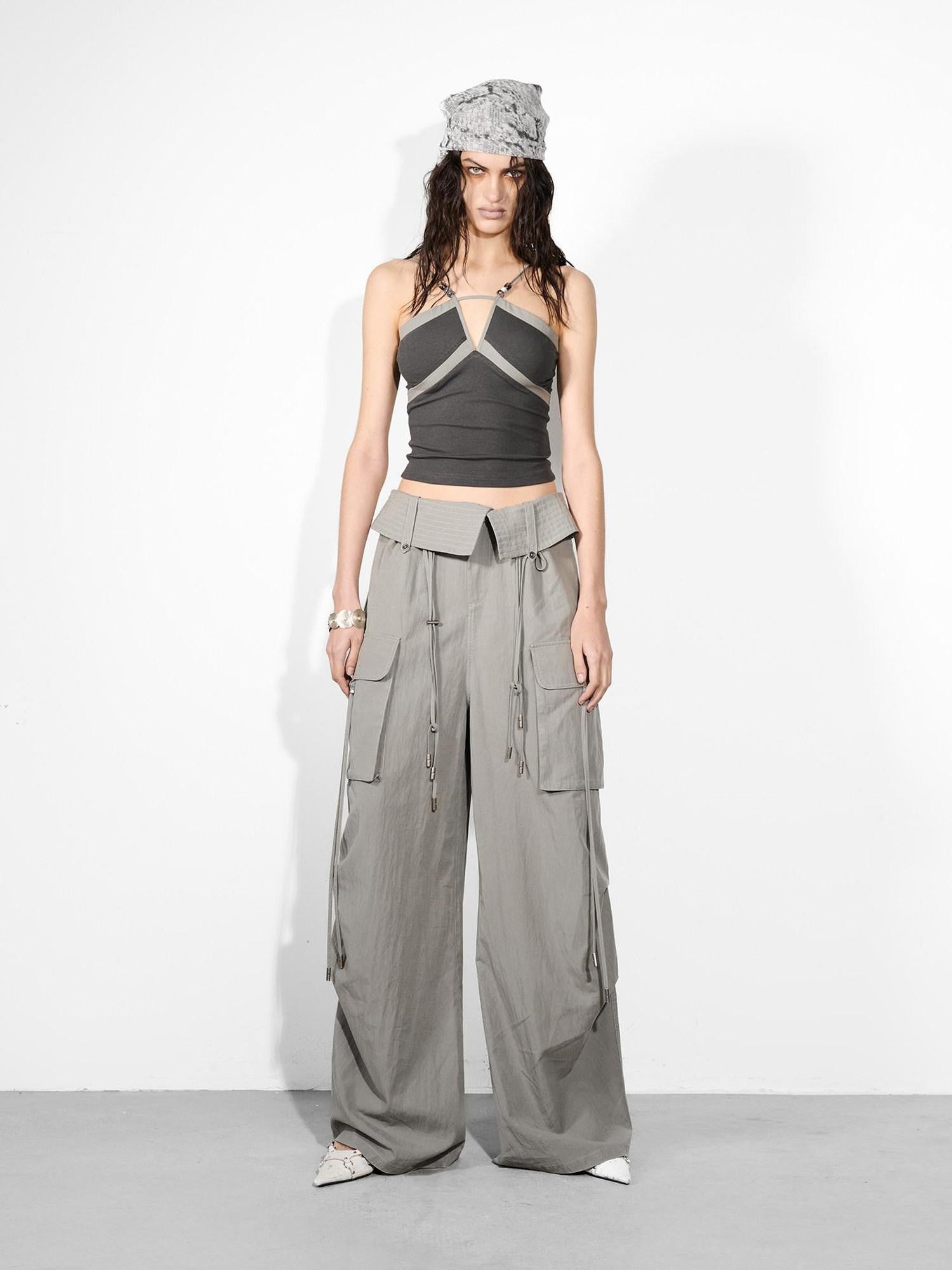 NORTH NODE Cropped Slim Fit Patchwork Cutout Beaded Women&