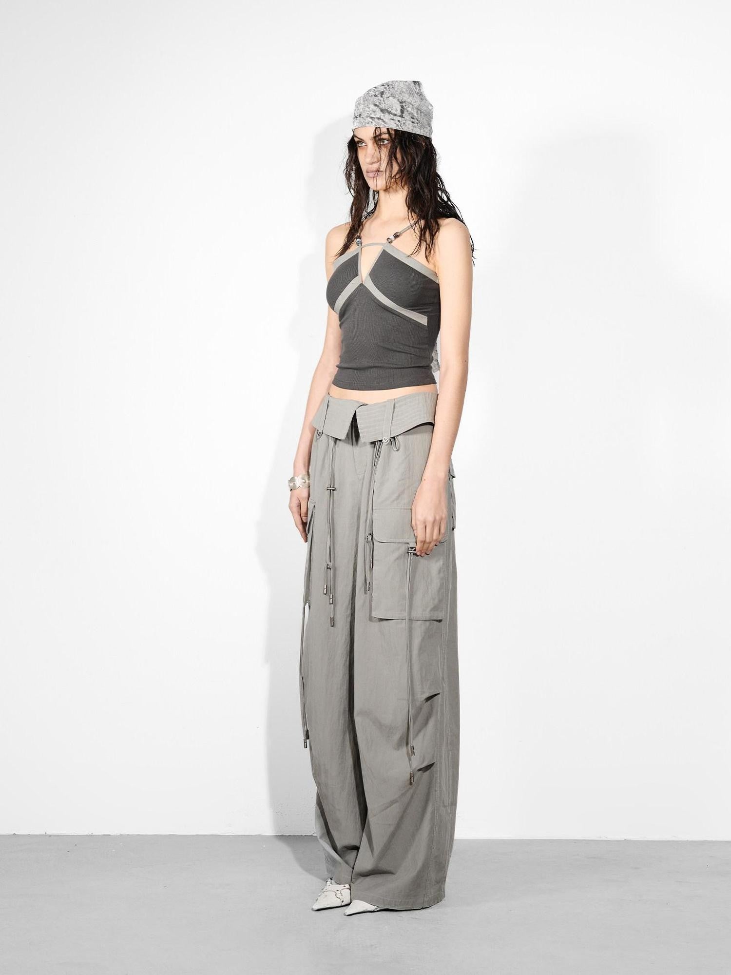 NORTH NODE Cropped Slim Fit Patchwork Cutout Beaded Women&